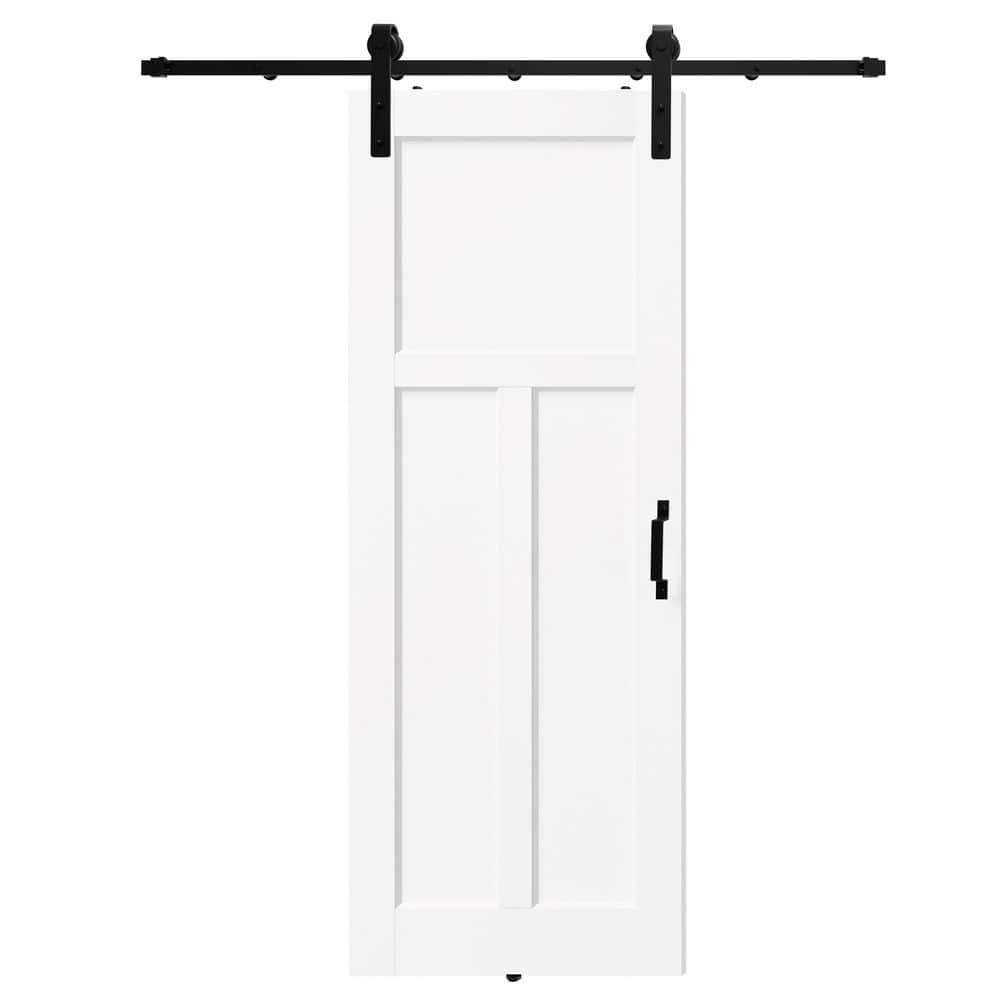 TENONER White Primed T-Shaped Pine Wood Sliding Barn Door