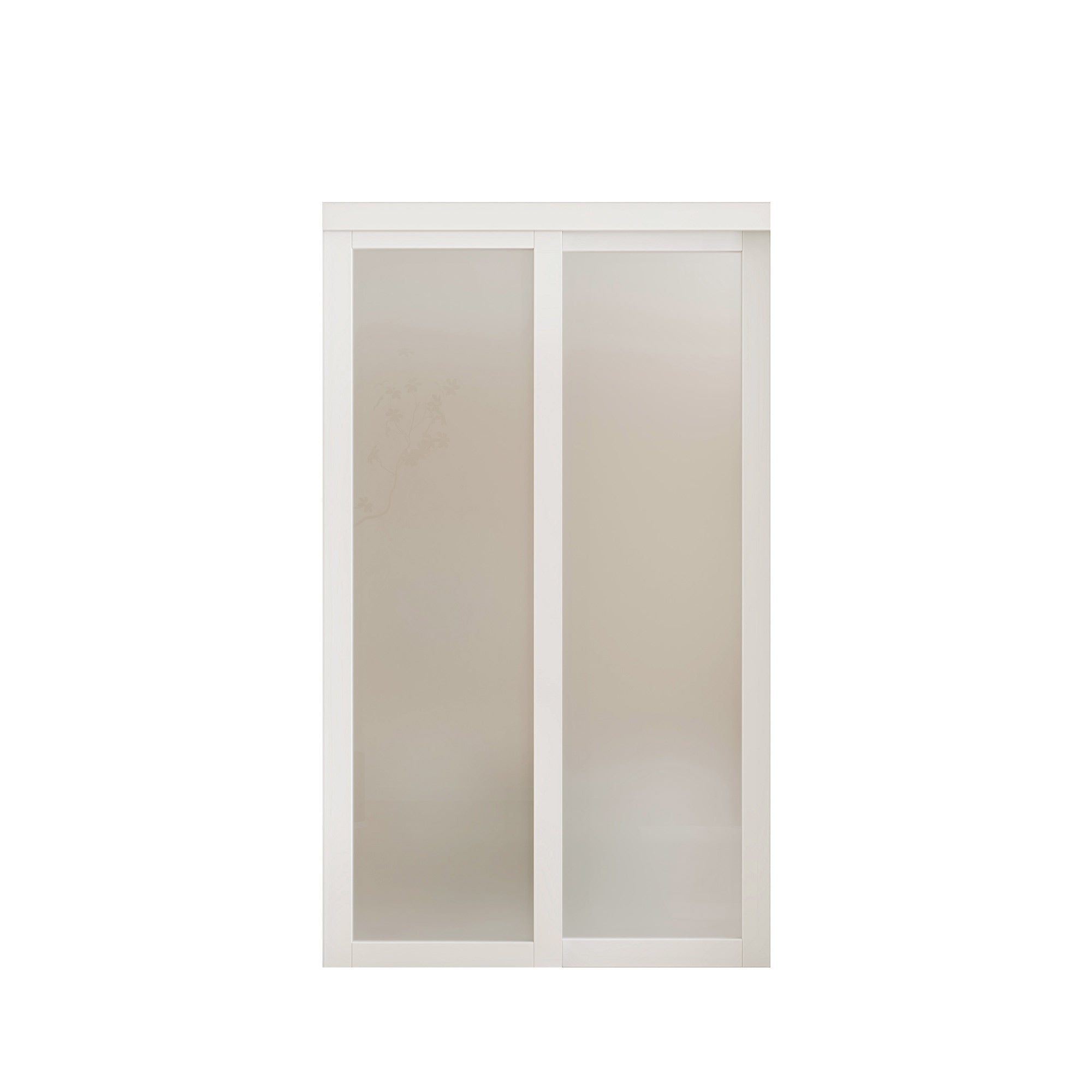 TENONER White MDF 1-Lite Frosted Glass Single/Double Sliding Closet Door for Bedroom, Closet, and Pantry - Space-Saving, Privacy Enhancing with Hardware Track Kit & Floor Guide