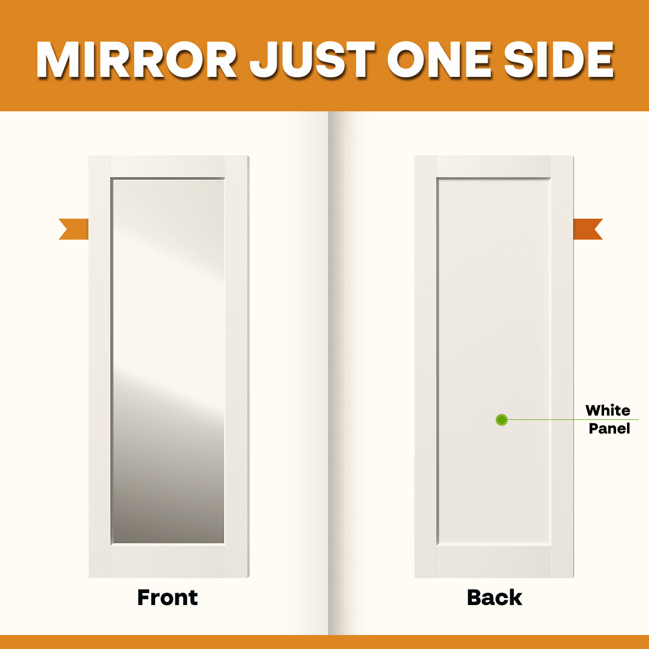 TENONER White MDF 1-Lite Mirrored Glass Interior Prehung Door for Closet, Bedroom, Pantry – Easy to Install, Enhance the light with Door Jamb and Hardware Kit