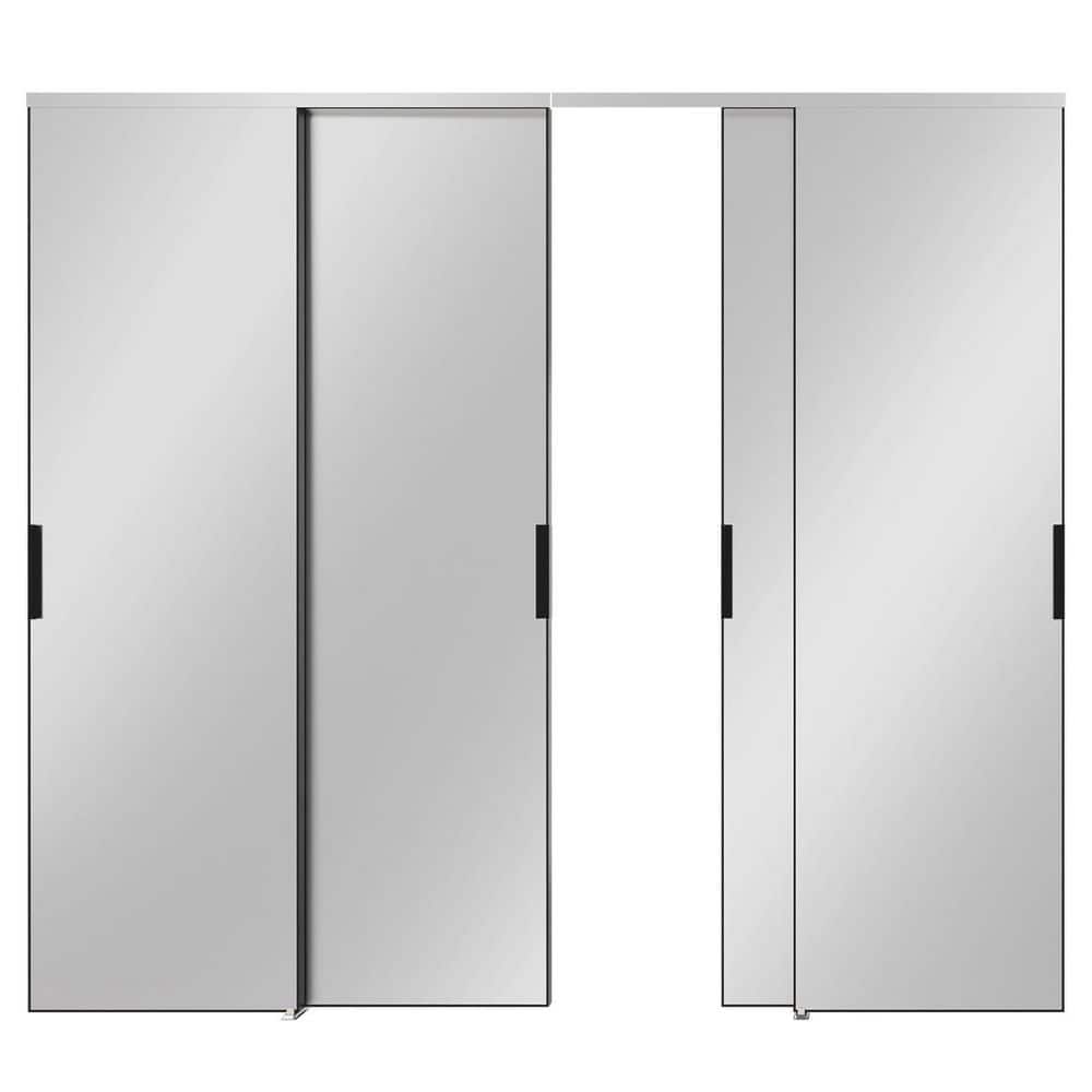 TENONER Black/White/Silver Aluminum Frame Mirrored Glass Sliding Closet Door for Bedroom, Closet, and Living room - Space-Saving, Durable with Hardware Track Kit & Floor Guide