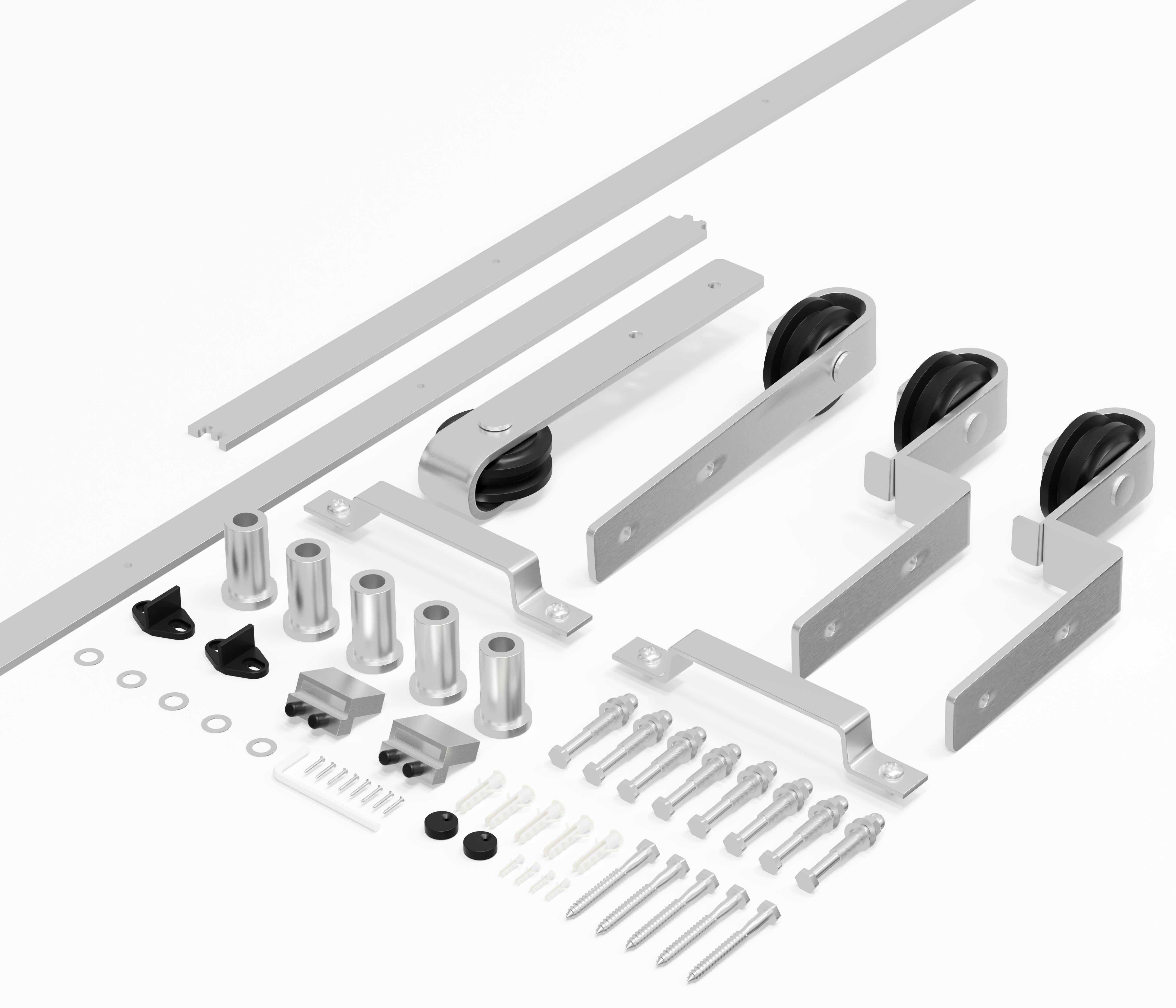 TENONER Brushed Nickel Double Track Z-Shape Bypass Sliding Barn Door Hardware Kit - Smoothly and Quietly