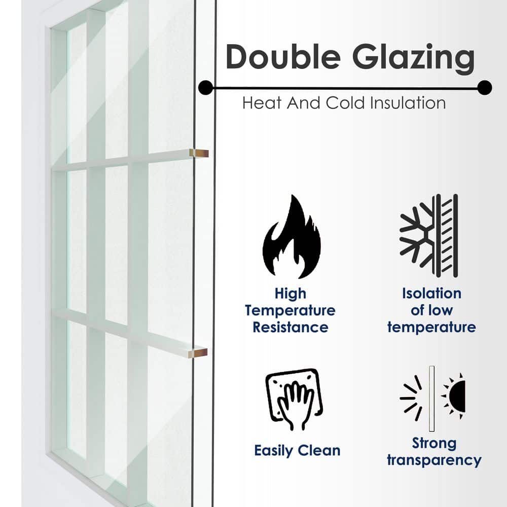 TENONER White Primed Solid Wood 1-Lite Clear Glass Universal Exterior Door without Large Pet Door, No Hinges or Handles