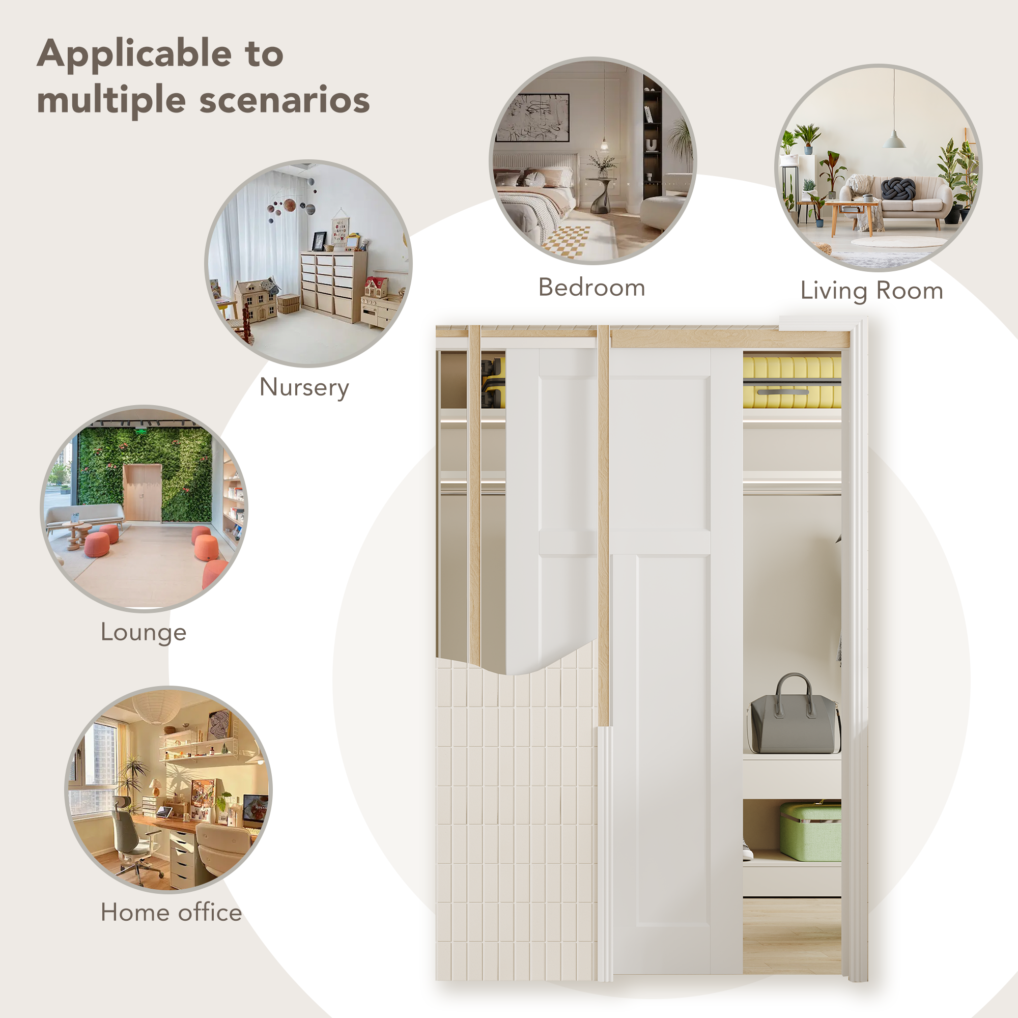 TENONER White MDF 2-Panel Single/Double Sliding Pocket Door for Bedroom, Closet, and Hallway - Space-Saving, Easy to Assemble with Frame and Hardware Kit