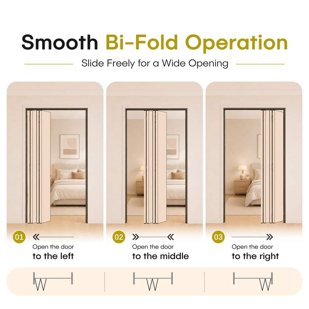 White MDF PVC Covering 3-Lite Frosted Glass 4-Panel Bi-Fold Door for Closet, Laundry Room, Bathroom - Space-Saving