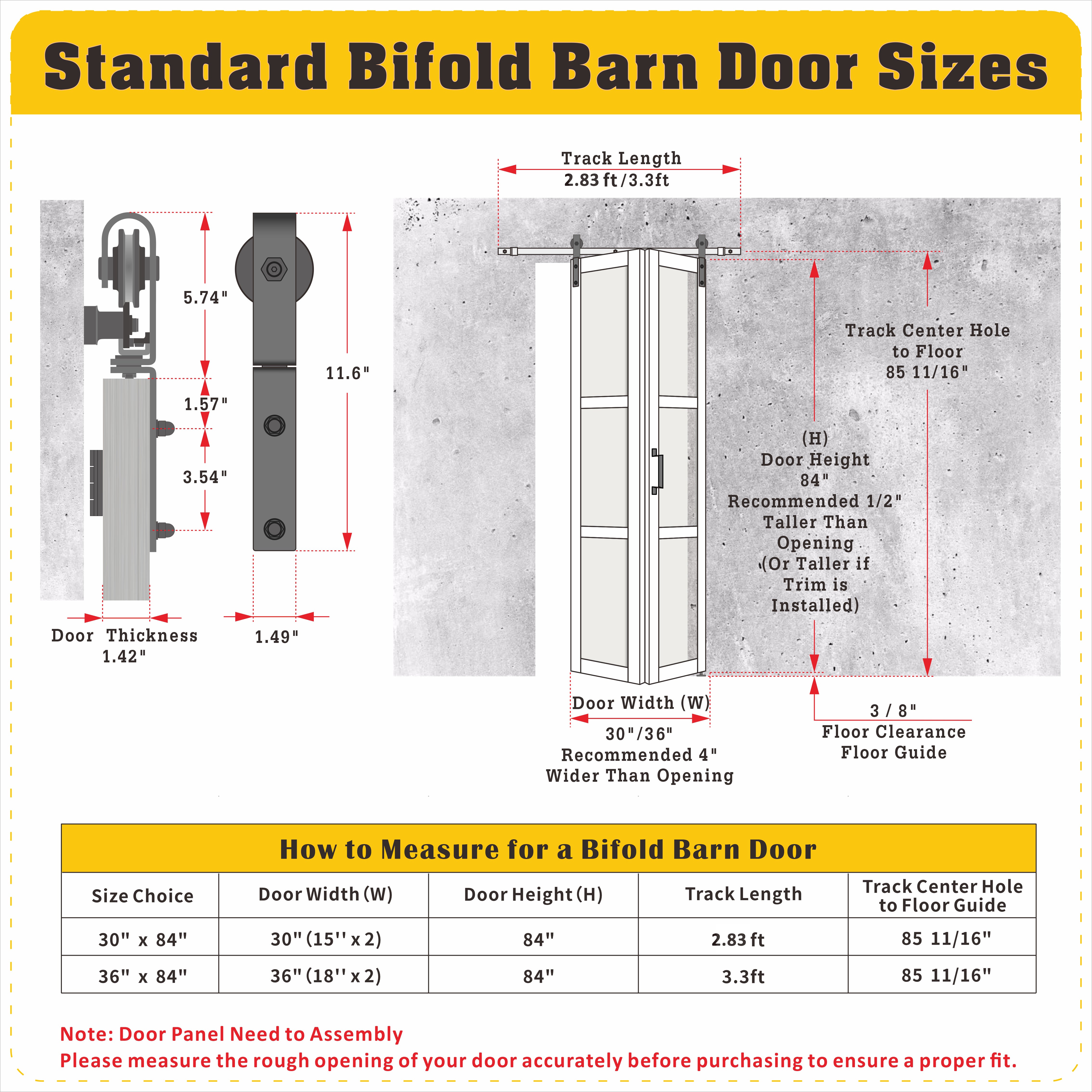 TENONER White MDF 4-Panel Bi-Fold Hollow Molded Sliding Barn Door for Closet, Pantry, Bedroom - Finished Door Slab and Space-Saving with Hardware Kits