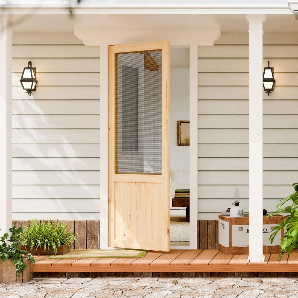 Pine Wood Half Lite Screen Exterior Front Door