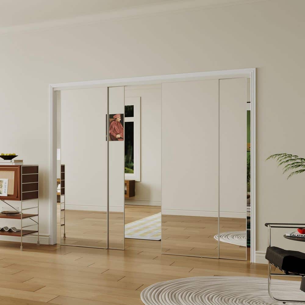 TENONER Black/White/Silver Aluminum Frame Mirrored Glass Sliding Closet Door for Bedroom, Closet, and Living room - Space-Saving, Durable with Hardware Track Kit & Floor Guide