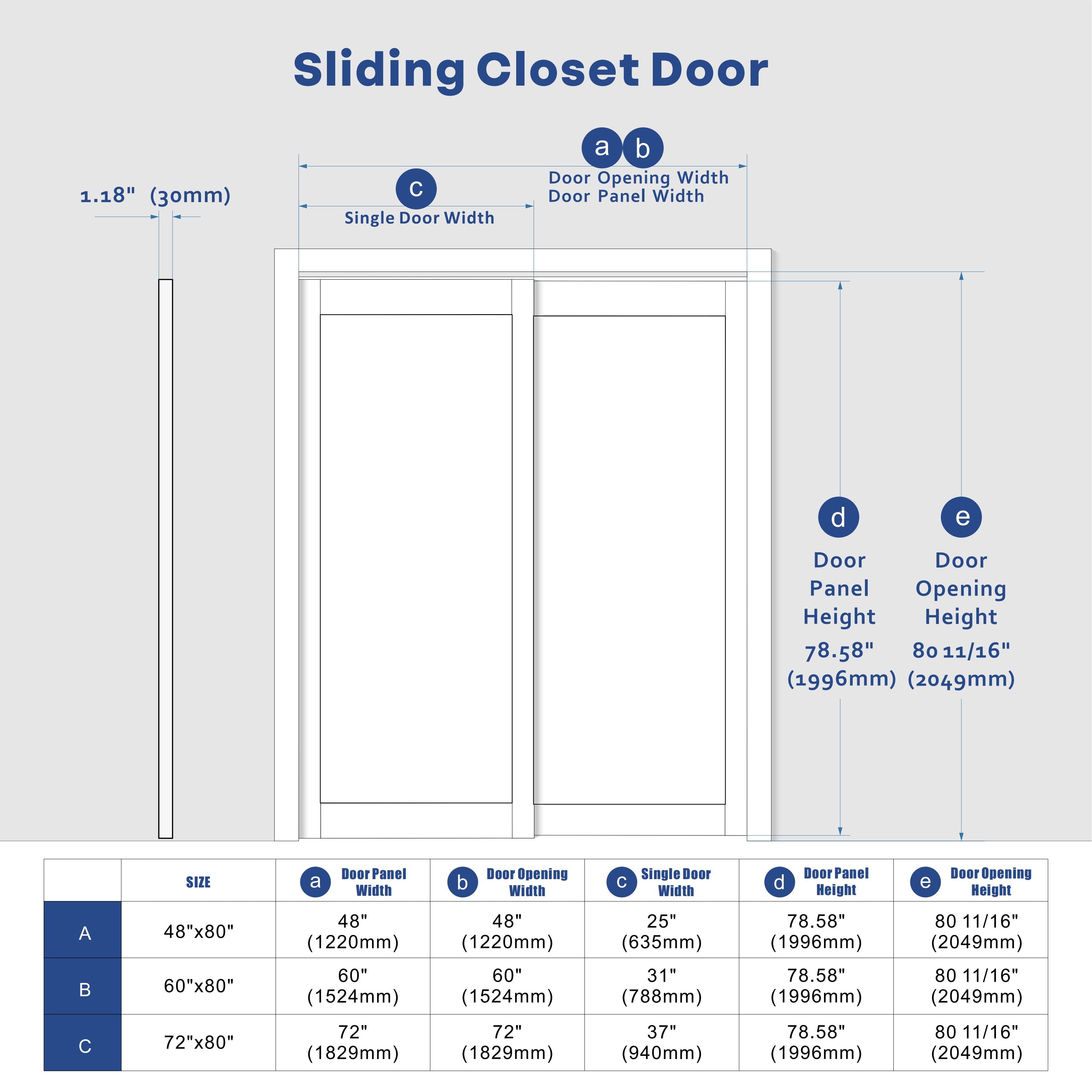 TENONER Pine Wood Color MDF 1-Lite Frosted Glass Single/Double Sliding Closet Door for Bedroom, Closet, and Living room - Easy Assembly, Privacy Enhancing with Hardware Track Kit & Floor Guide