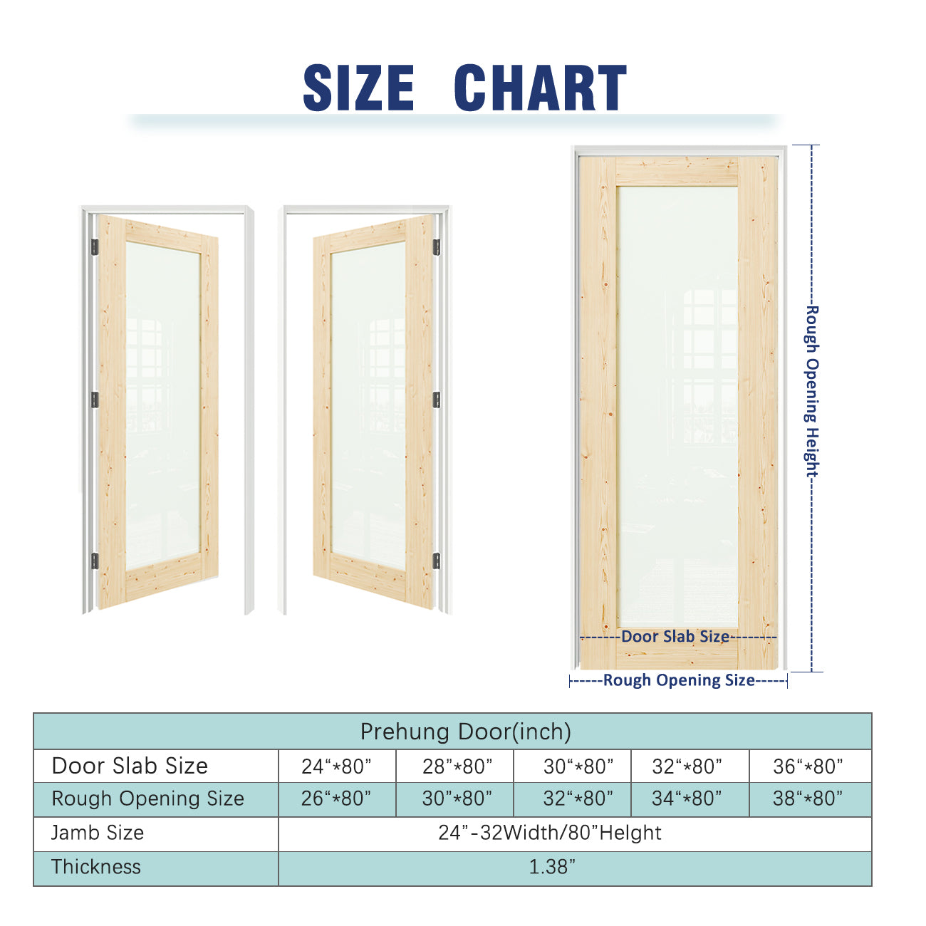 TENONER Pine Wood Color MDF 1-Lite Frosted Glass Interior Prehung Door for Wardrobe, Bedroom, Pantrywith Frosted Glass, – Easy to Install, Noise Reduction, Stylish, with Door Jamb and Hardware Kit