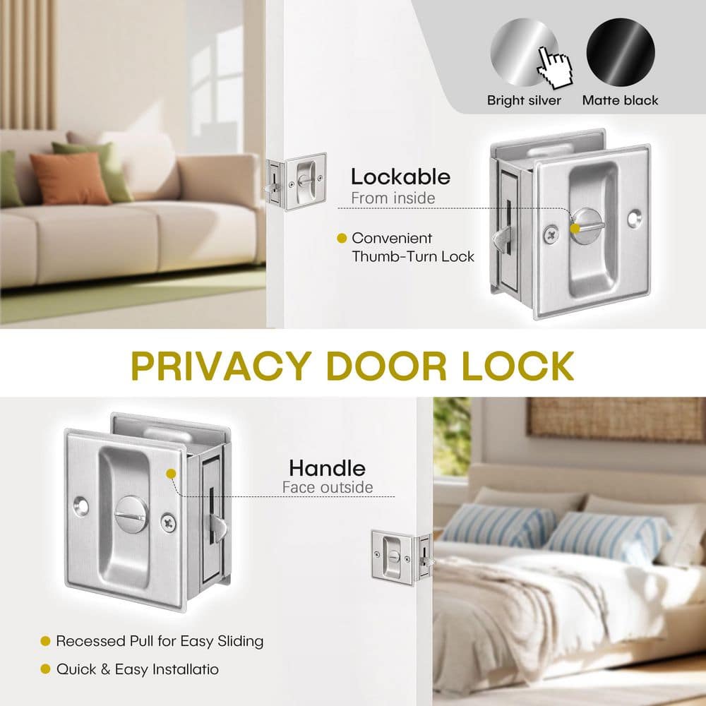 Black / Silver Pocket Door Lock - Easy Installation