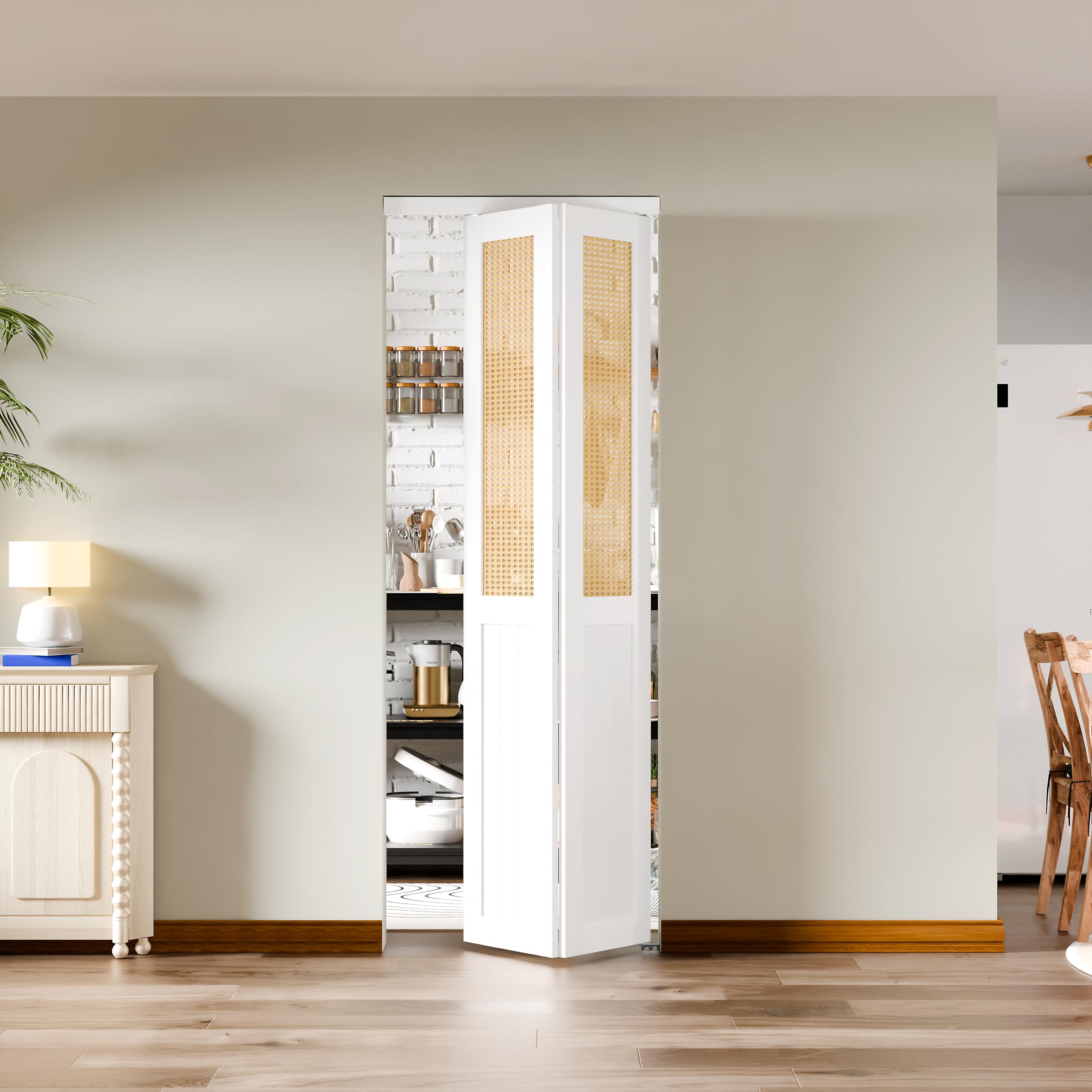 TENONER White MDF Webbing & Wood Bi-fold Doors with Hardware