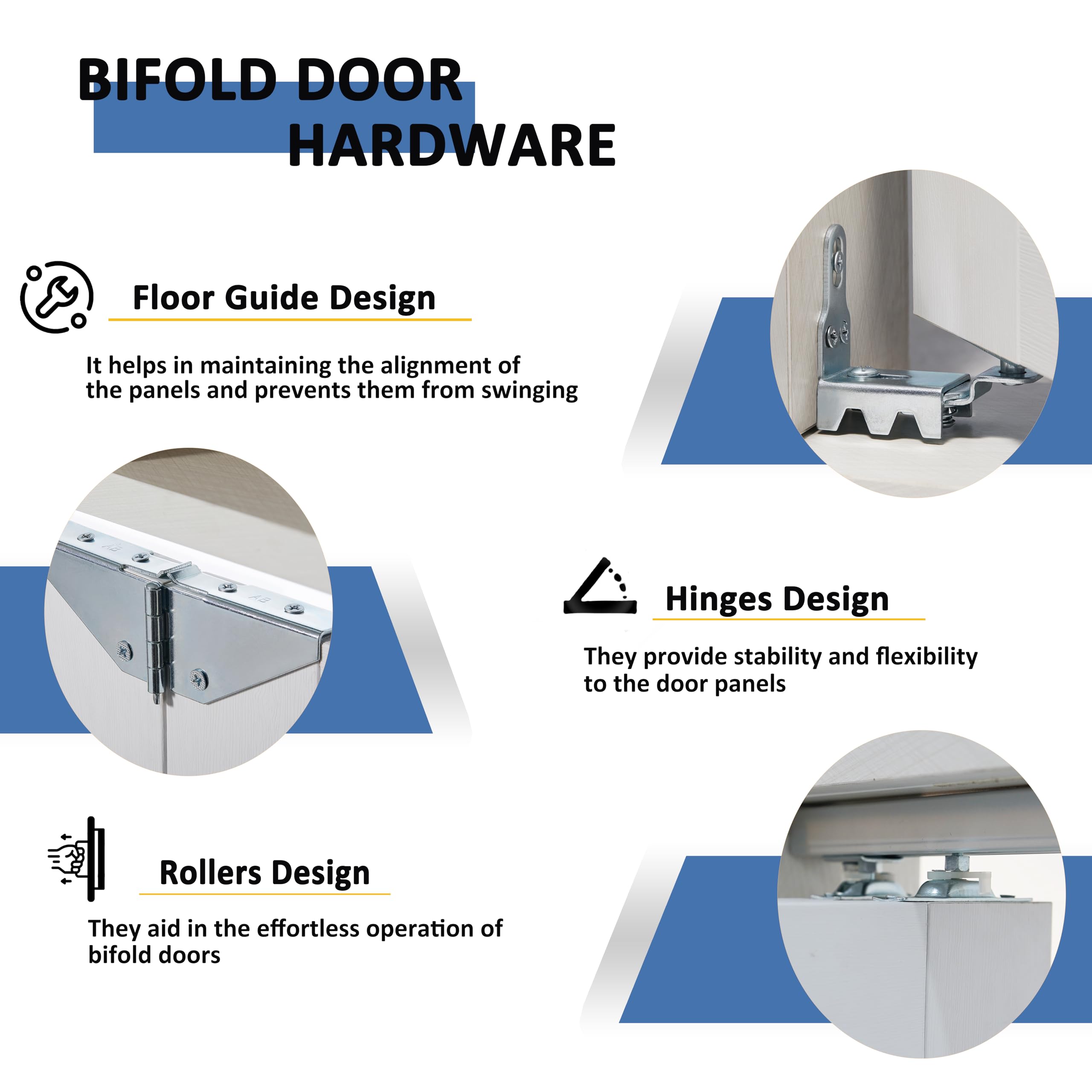 TENONER White MDF Webbing & Wood Bi-fold Doors with Hardware