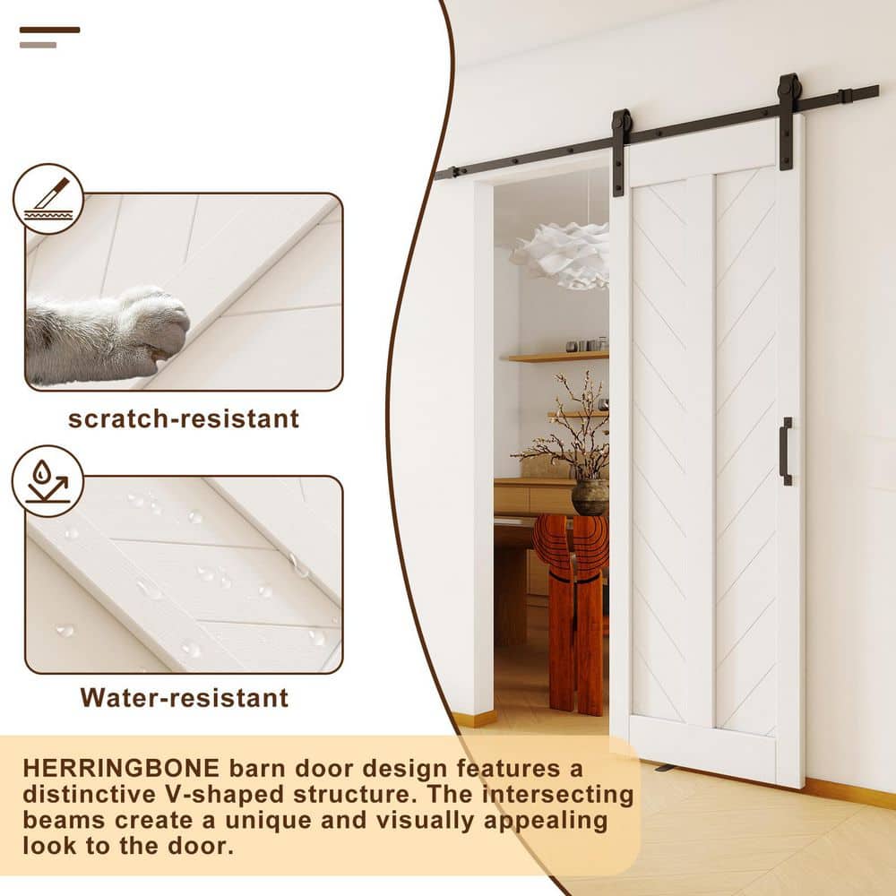 TENONER White Primed V-Shape MDF Panel Sliding Bypass Barn Door