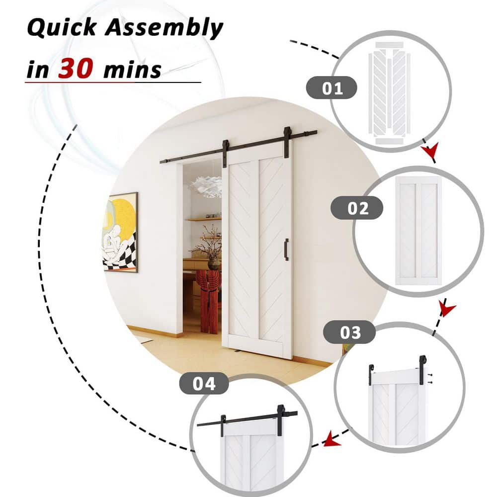 TENONER White Primed V-Shape MDF Panel Sliding Bypass Barn Door