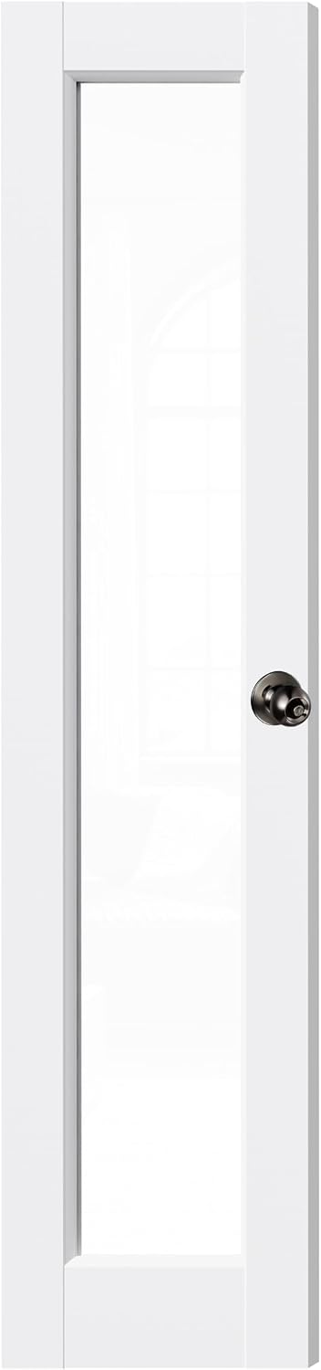 TENONER White Primed Solid Core 1-Lite Tempered Clear Glass Slab / Prehung Interior Door