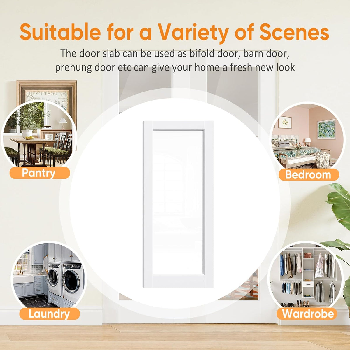 TENONER White Primed Solid Core 1-Lite Tempered Clear Glass Slab / Prehung Interior Door