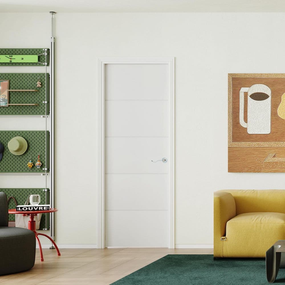 TENONER White Primed 5-Panel Solid Core Interior Door for Pantry, Closet, Easy to Install, Stain Resistant (No Handle)