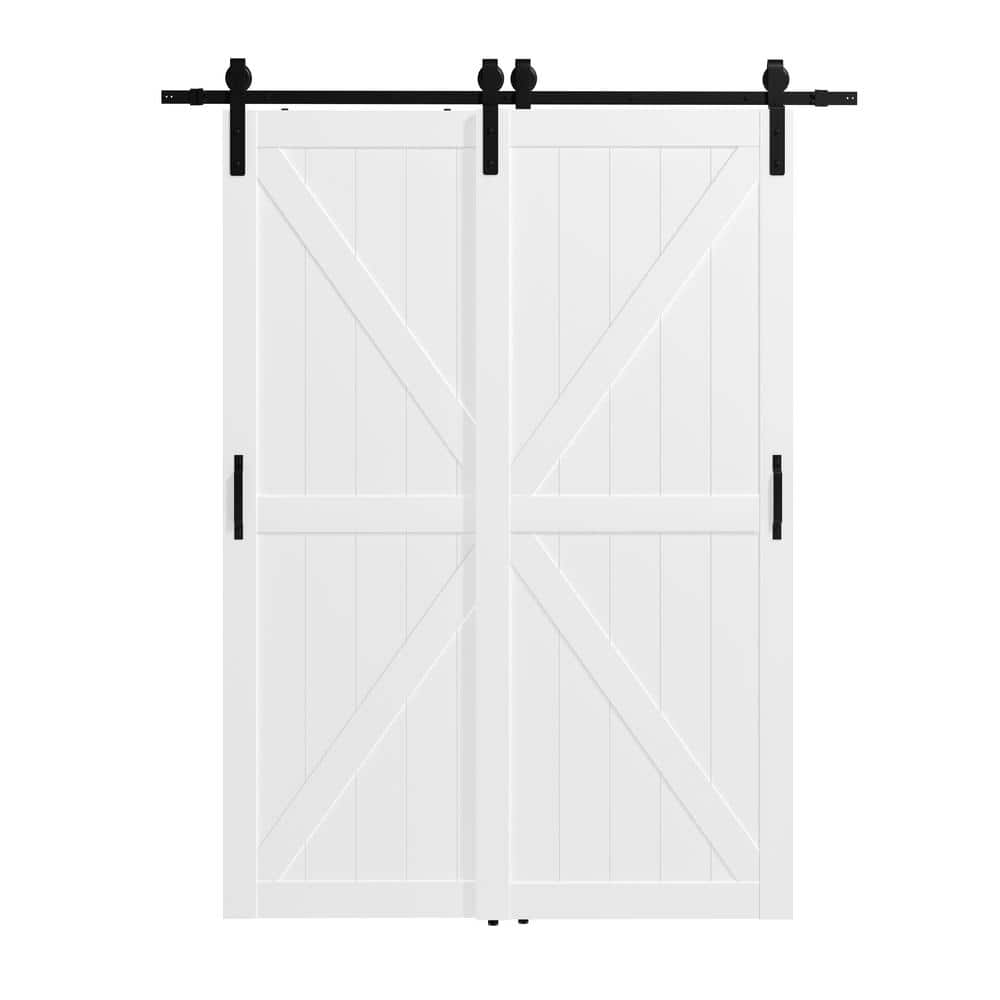 TENONER White Primed K-Shape MDF Panel Sliding Bypass Barn Door