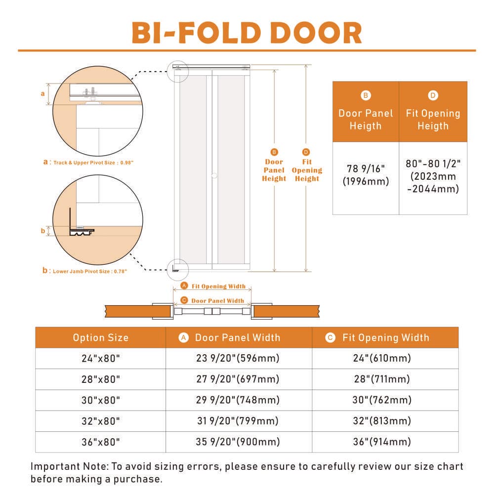 TENONER White MDF Hollow Core 6 Panel Bi-Fold Interior Door for Closet, Pantry, Laundry Room - Space-Saving and Easy-to-Operate