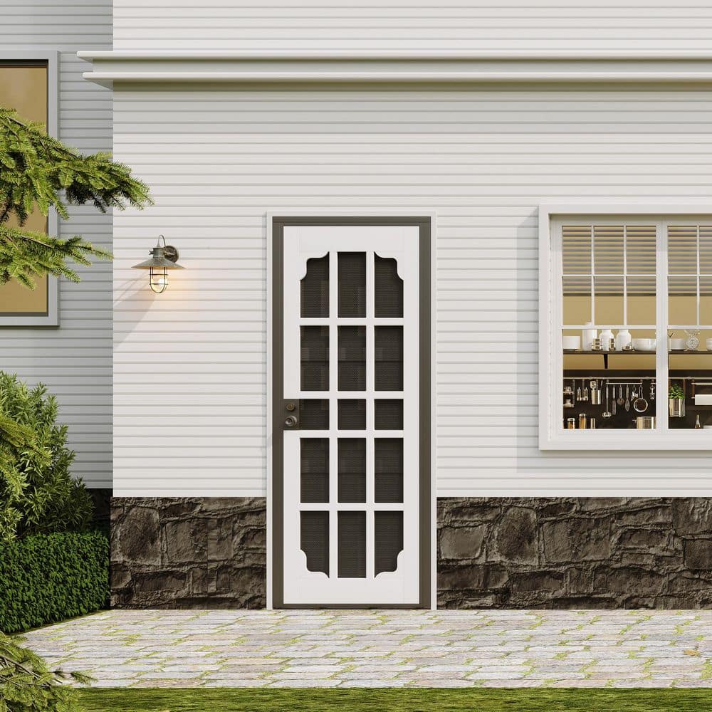 TENONER White Steel Exterior Security Screen Door