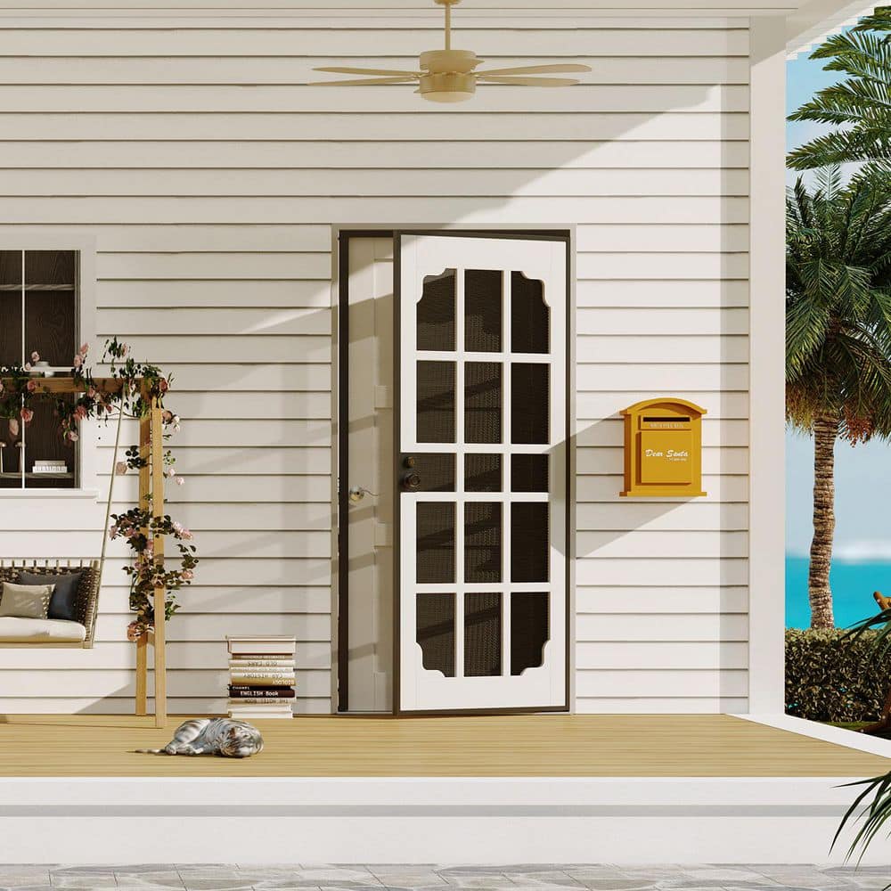 TENONER White Steel Exterior Security Screen Door