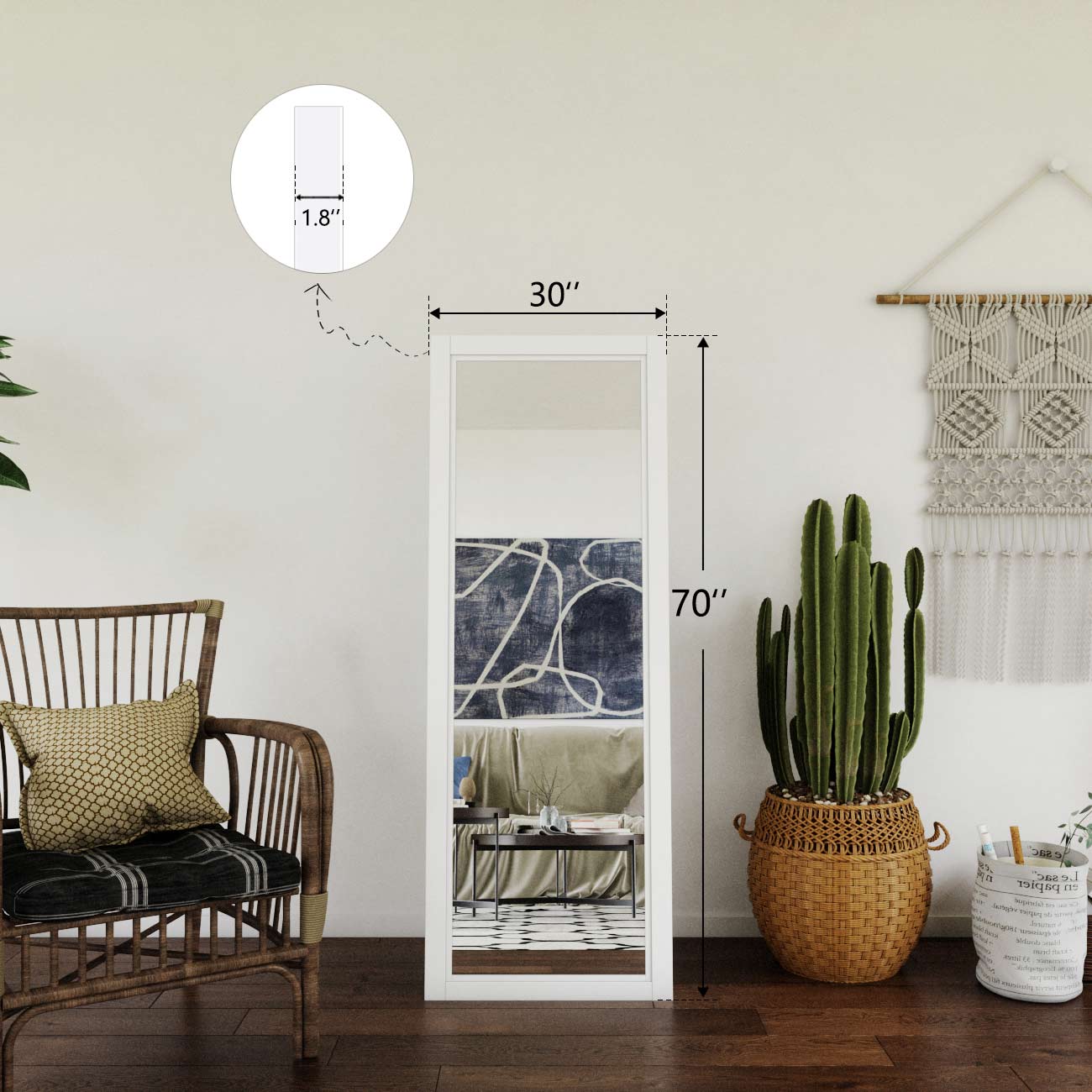 TENONER White Frame Full Length Floor Mirror, Full Body Rectangle Free-Standing Mirror for Bedroom and Large Mirror for Living Room