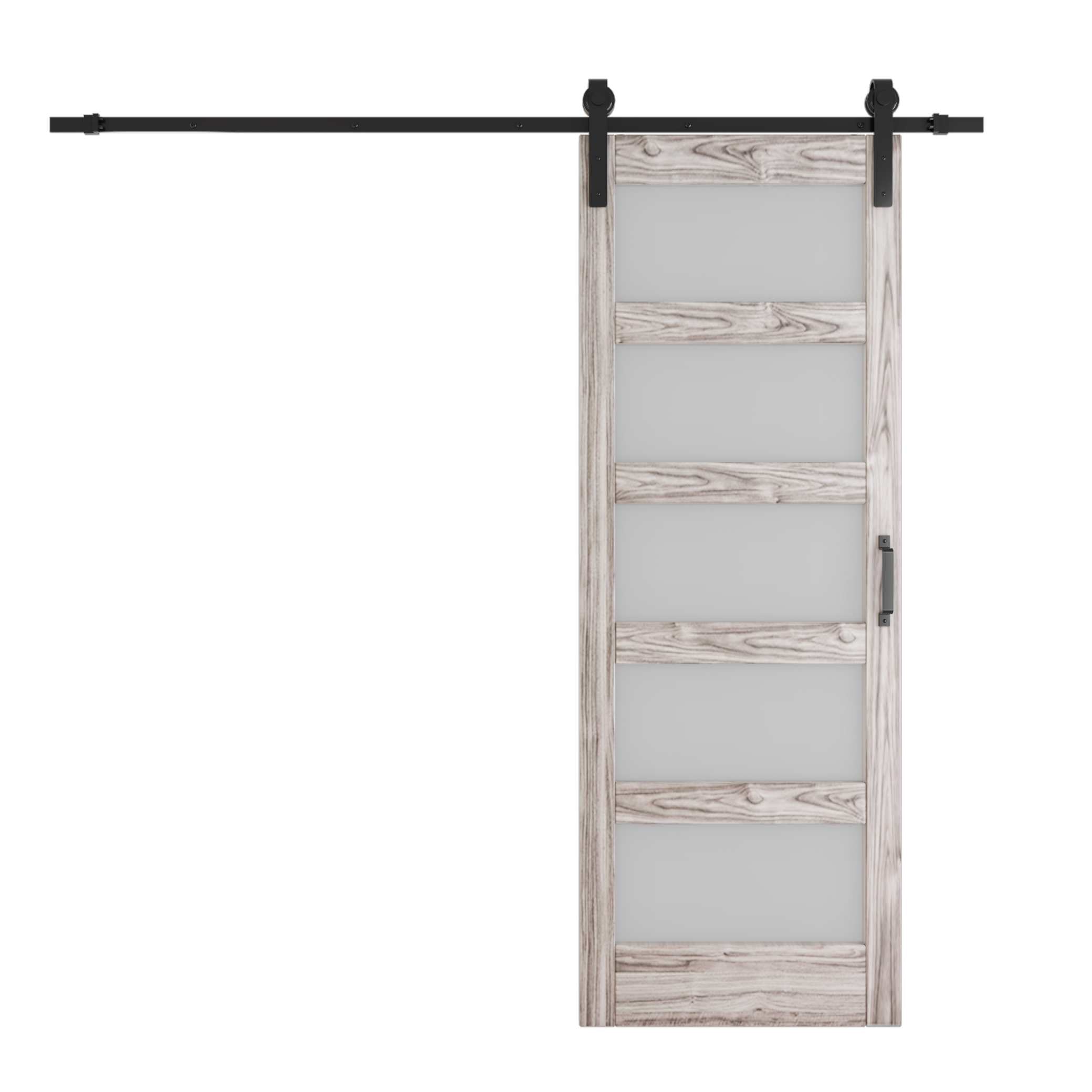 TENONER Grey MDF 5-Lite Tempered Glass Single/Double Sliding Barn Doors for Living Rooms, Bedrooms, Kitchen – Easy Installation, Privacy Protection with Barn Door Hardware Kits