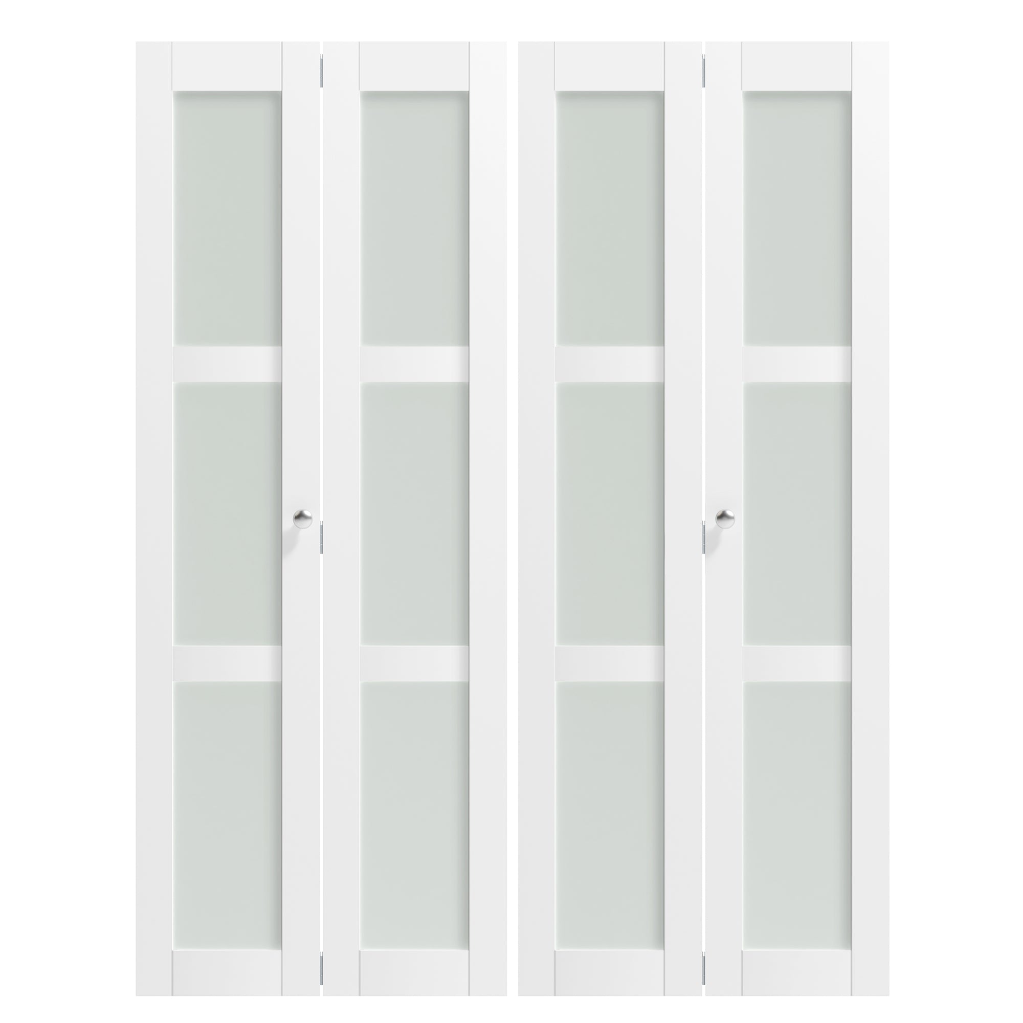 48/60/72 in x 80 in Three Frosted Glass Panel Bi-Fold Interior Door with MDF & Water-Proof PVC Covering, Hardware Included