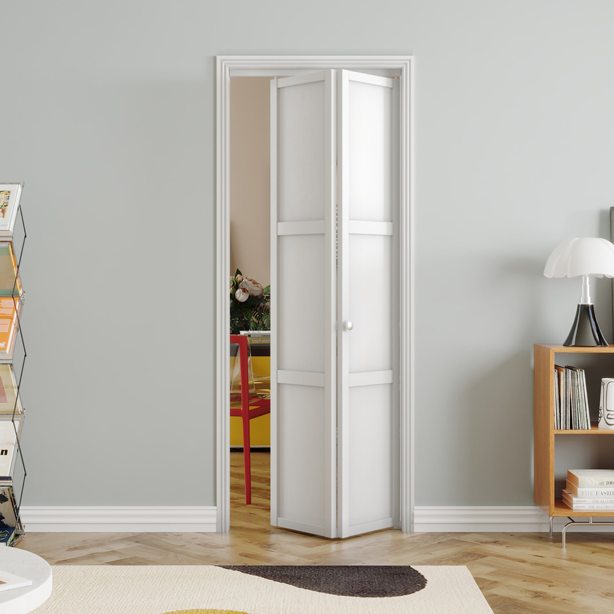 24/30/36 in. x 80 in. White, MDF Wood, 3 Panel Bi-Fold Interior Door for Closet with Hardware Kits