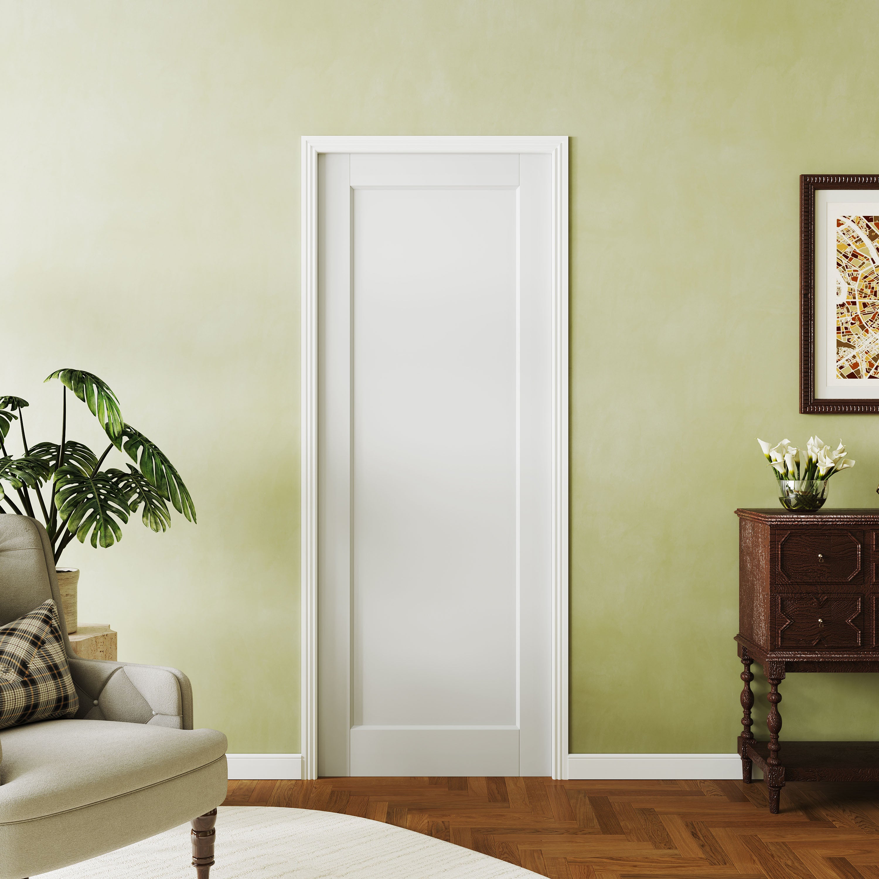 French Interior Door - 1-Panel Solid Core Wood Pantry Door, Closet & Bathroom Single Pre-Finished Door Slab - White Primed(Not Include Door Hinges)