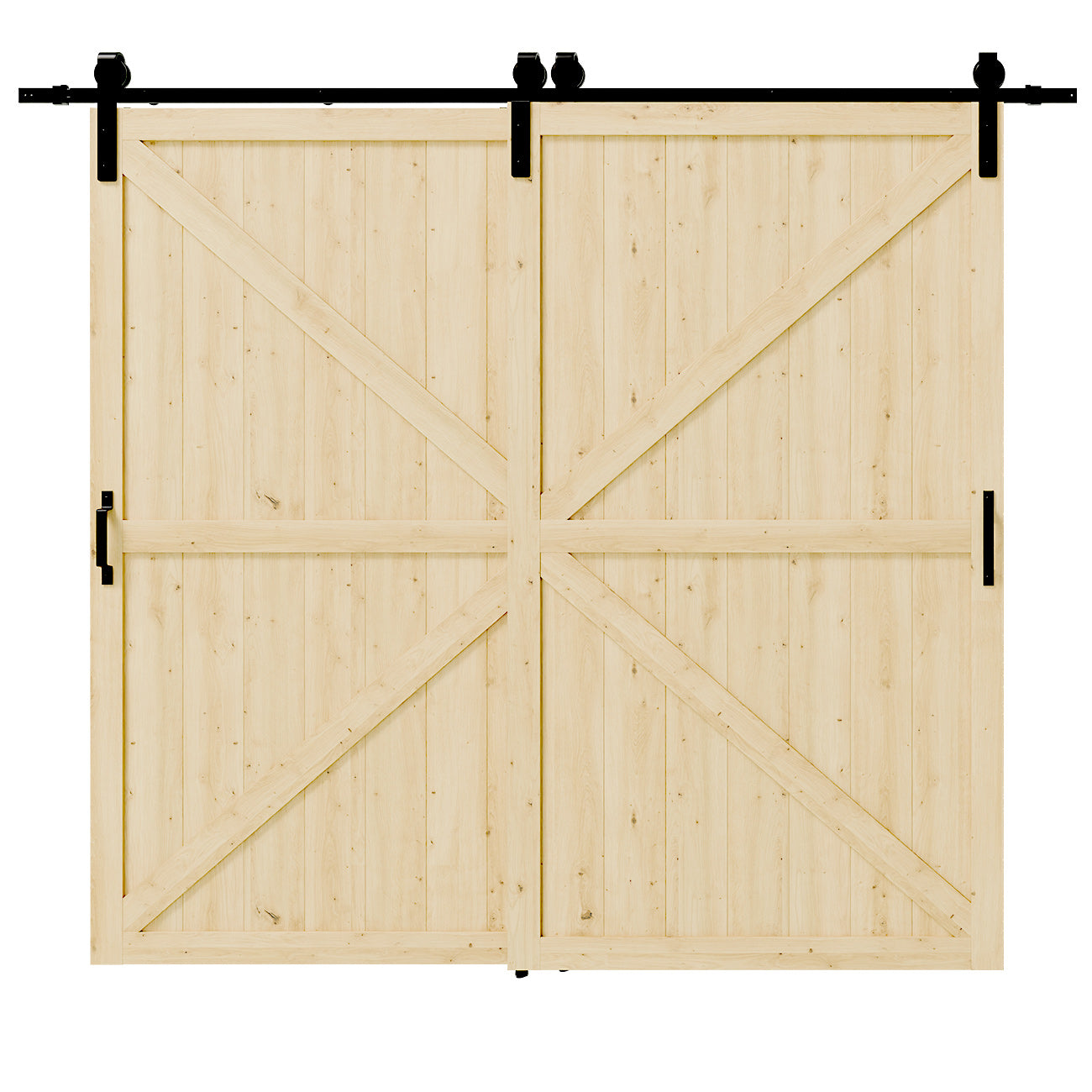 96 in. x 84 in. Light Brown Painted Water Proof and MDF Double K-Shaped Sliding Barn Door with Hardware Kit