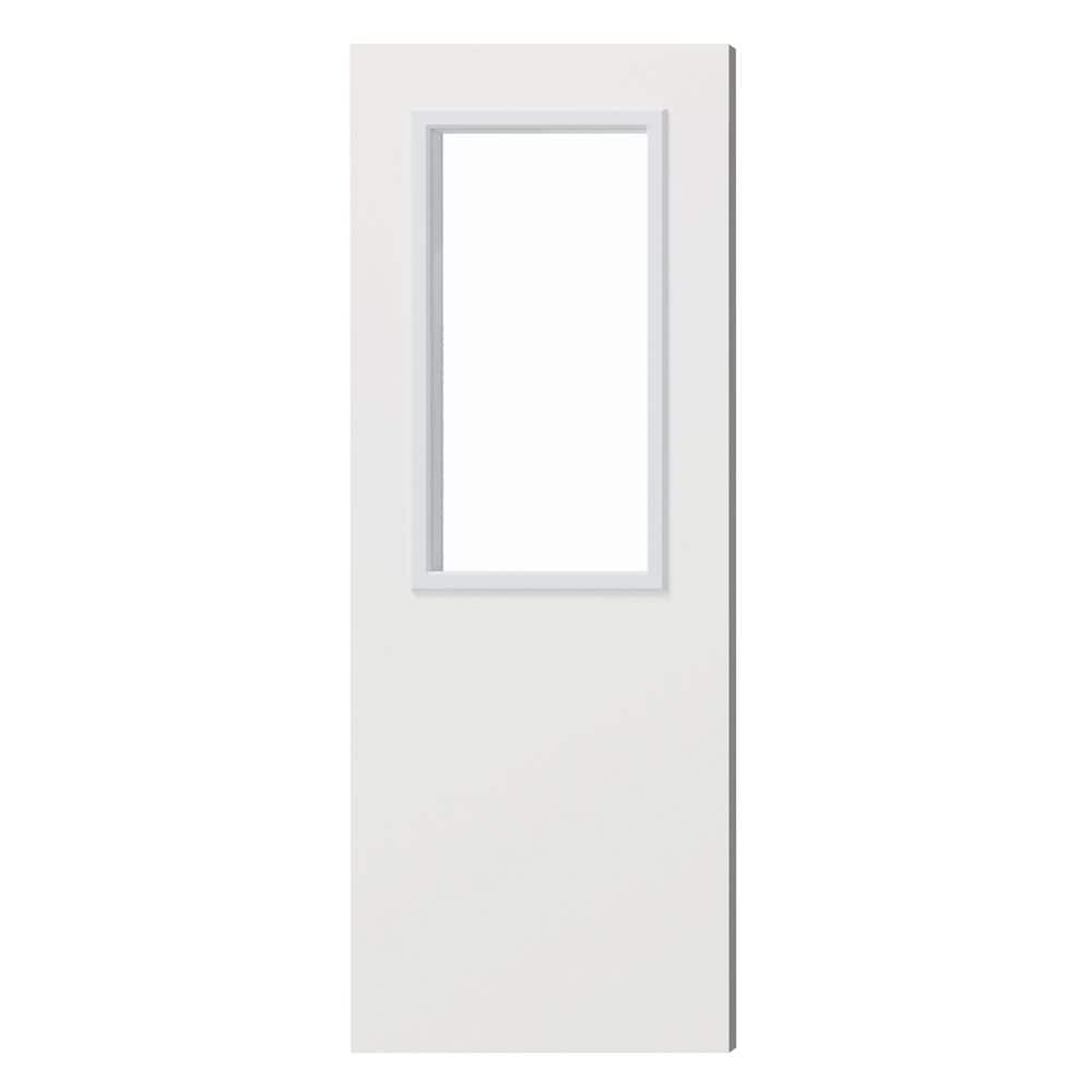 TENONER White Primed Solid Wood 1-Lite Clear Glass Universal Exterior Door without Large Pet Door, No Hinges or Handles