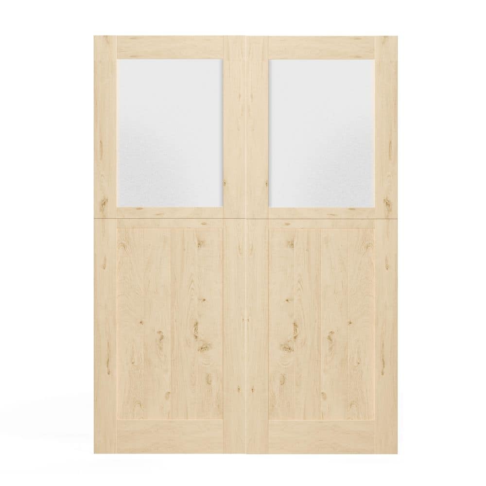 TENONER Pine Wood 1-Lite Tempered Frosted Glass Exterior Dutch Door