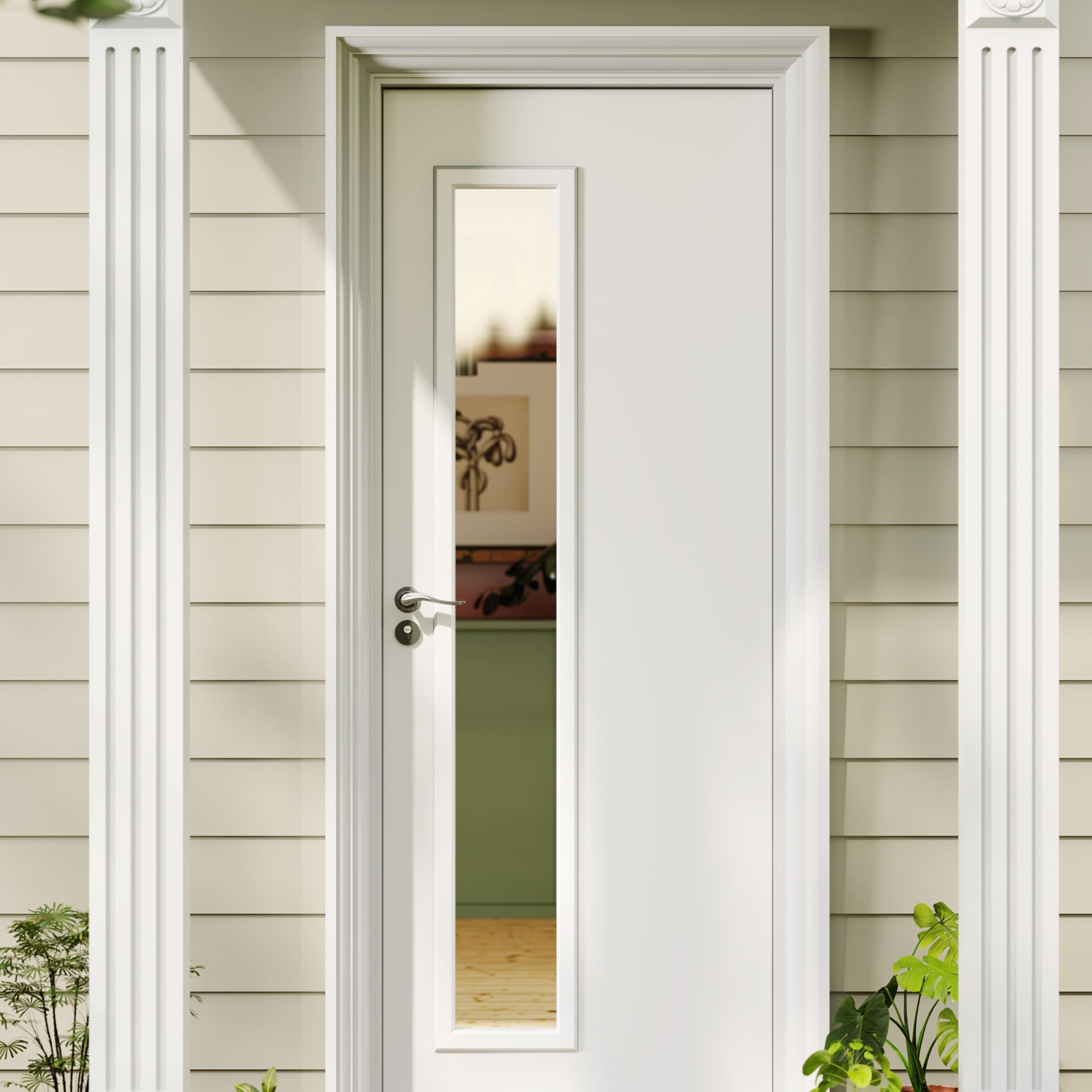 TENONER 1-Lite Slender Tempered Clear Glass Entry Door Glass Inserts Replacement for Enclosed Shutters Insert Kit