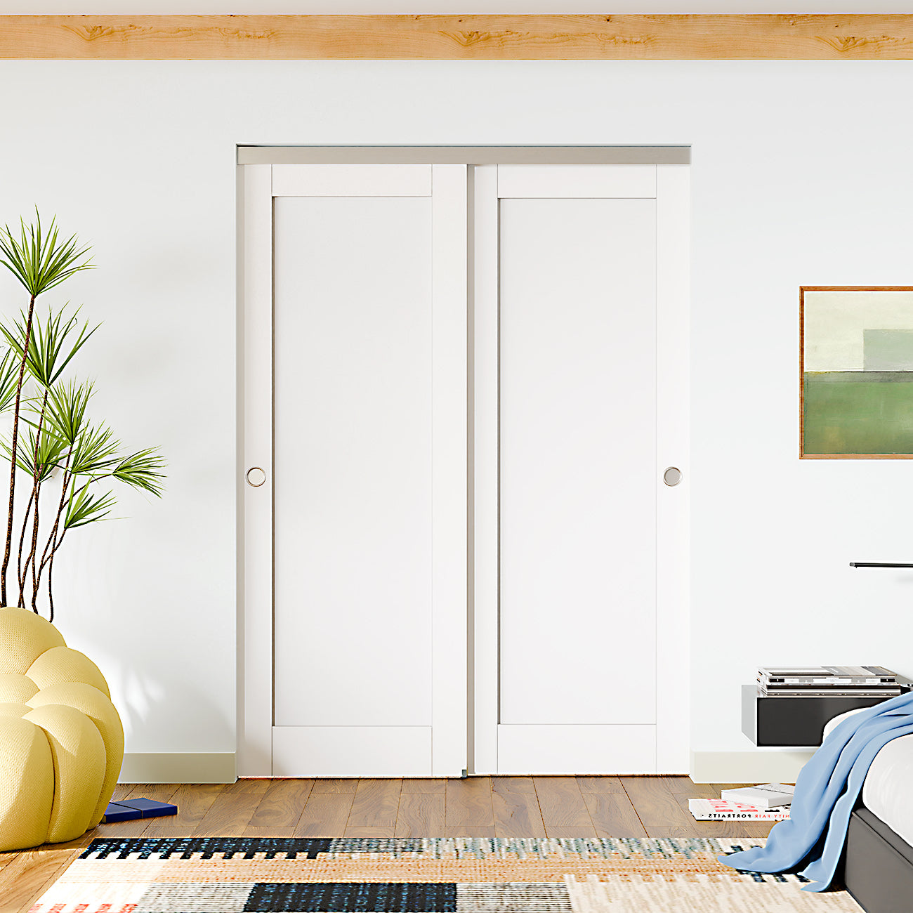 TENONER White MDF 1 Panel Bypass Door for  Bedroom, Living Room,Laundry – DIY Painted, Easy Installation with Bypass Hardware Kits