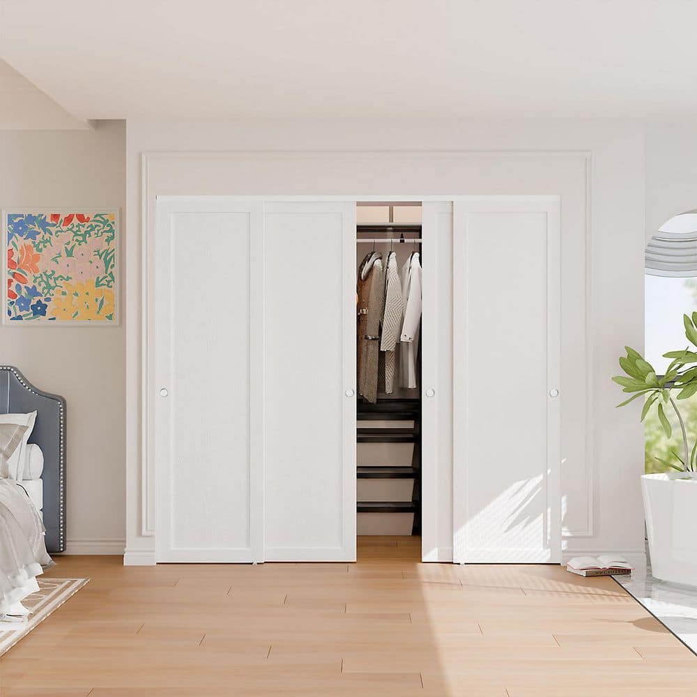 TENONER White MDF 1-Panel Sliding Closet Door for Bedroom, Pantry - Space-Saving, Smooth and Quiet Operation