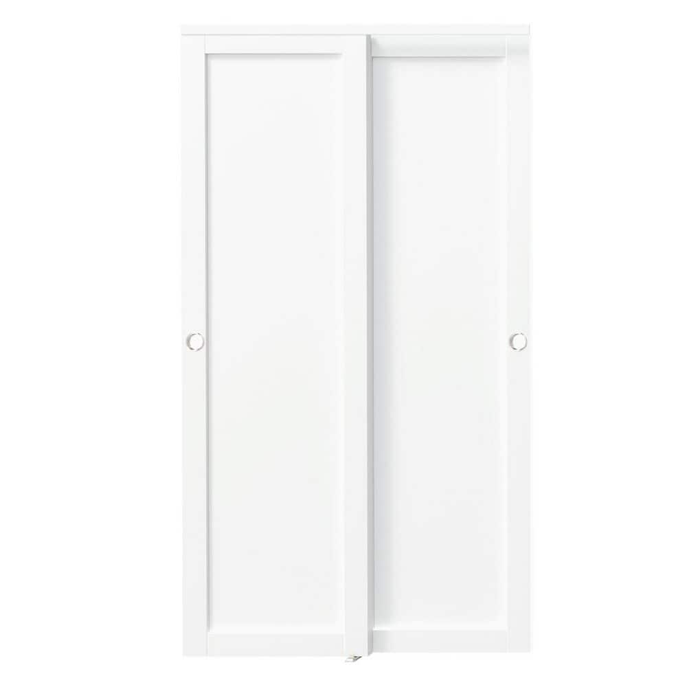 TENONER White MDF 1-Panel Sliding Closet Door for Bedroom, Pantry - Space-Saving, Smooth and Quiet Operation