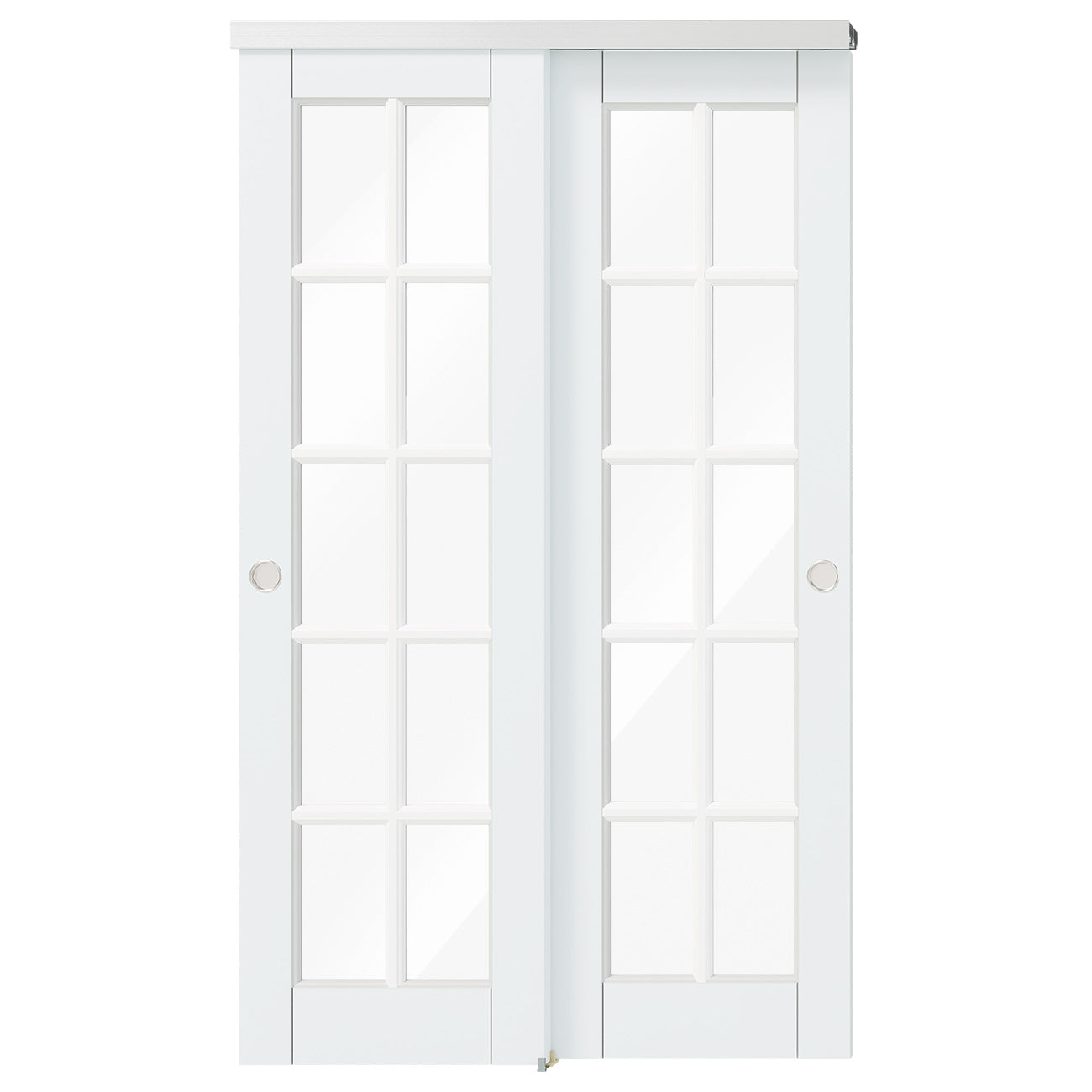 TENONER White 10-Lite Clear Glass Bypass Door for  Bedroom, Living Room,Laundry – DIY Painted, Easy Installation with Bypass Hardware Kits