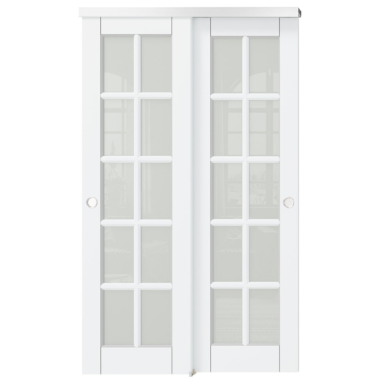 TENONER White 10-Lite Frosted Glass Bypass Door for  Bedroom, Living Room,Laundry – DIY Painted, Easy Installation with Bypass Hardware Kits