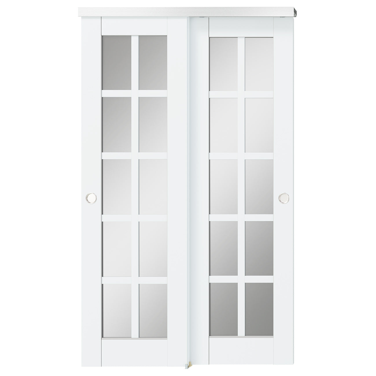 TENONER White 10-Lite Mirrored Glass Bypass Door for  Bedroom, Living Room,Laundry – DIY Painted, Easy Installation with Bypass Hardware Kits