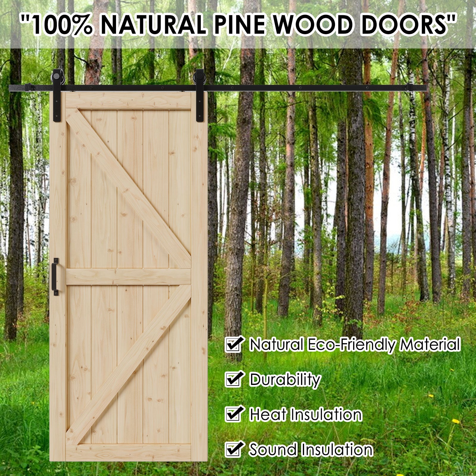 TENONER Double Pine Wood Barn Door, Sliding Barn Door with All Hardware Kit Included, Pre-Drilled Easy to Assemble, DIY Unfinished K-Frame Solid Core Single Barn Door, Natural