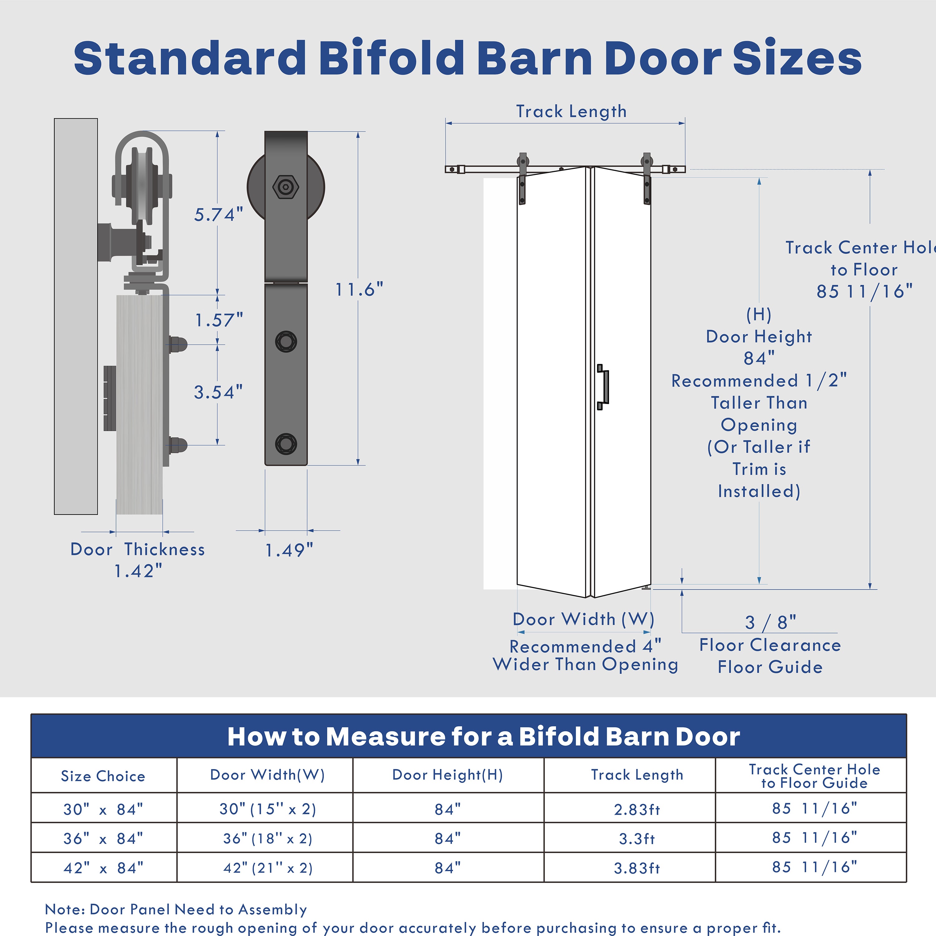 TENONER Bi-Folding Barn Door, 6-Panel with Sliding Hardware Kit Set, Finished Closet Door Slab, One Track for 2 Finished Doors, MDF, White