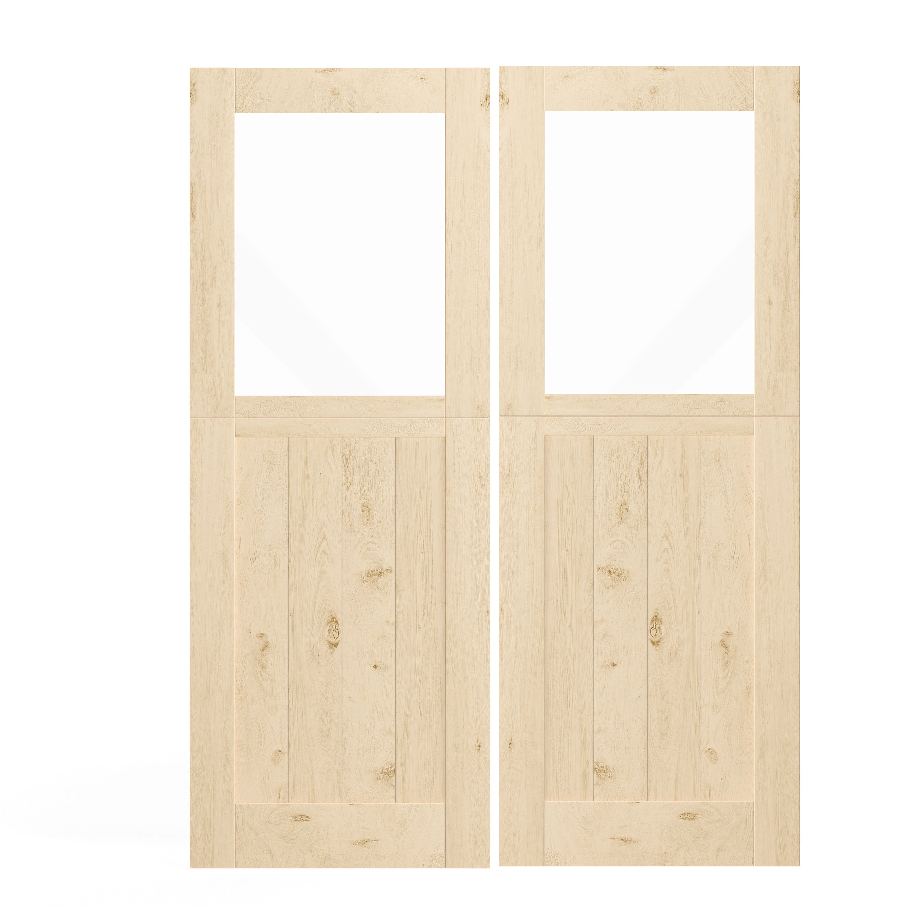 Double Dutch Door, 60/64 in. x 80 in. Half Clear Glass Split Single Door Slab, Modern Style Farmhouse Interior Closet Door, Natural Pine Wood(Not Include Door Hinges)