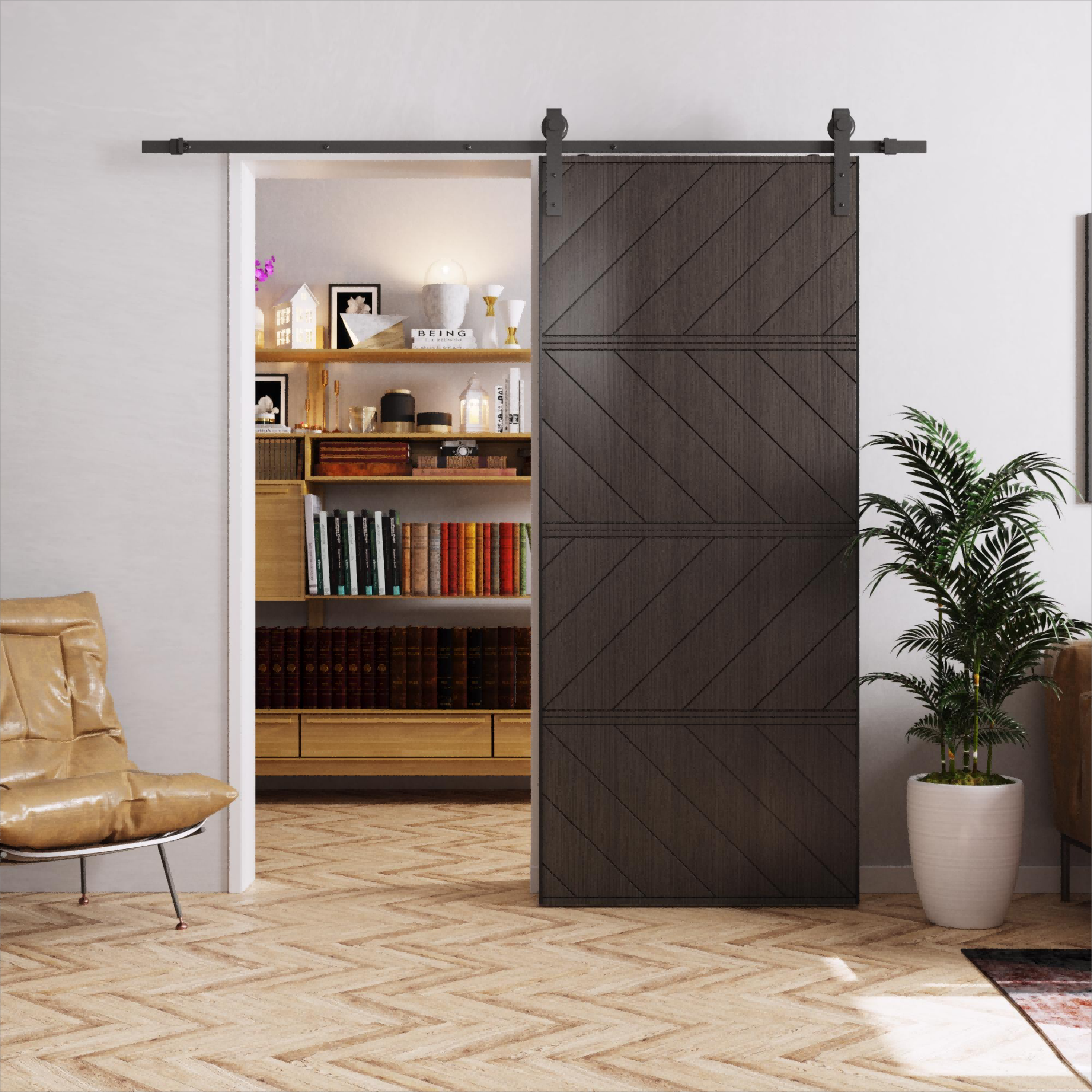 TENONER Sliding Barn Door, MDF, with Waterproof Surface, DIY Assemble, Pre-drilled Barn Door Slab with Installation Hardware Kit,Black