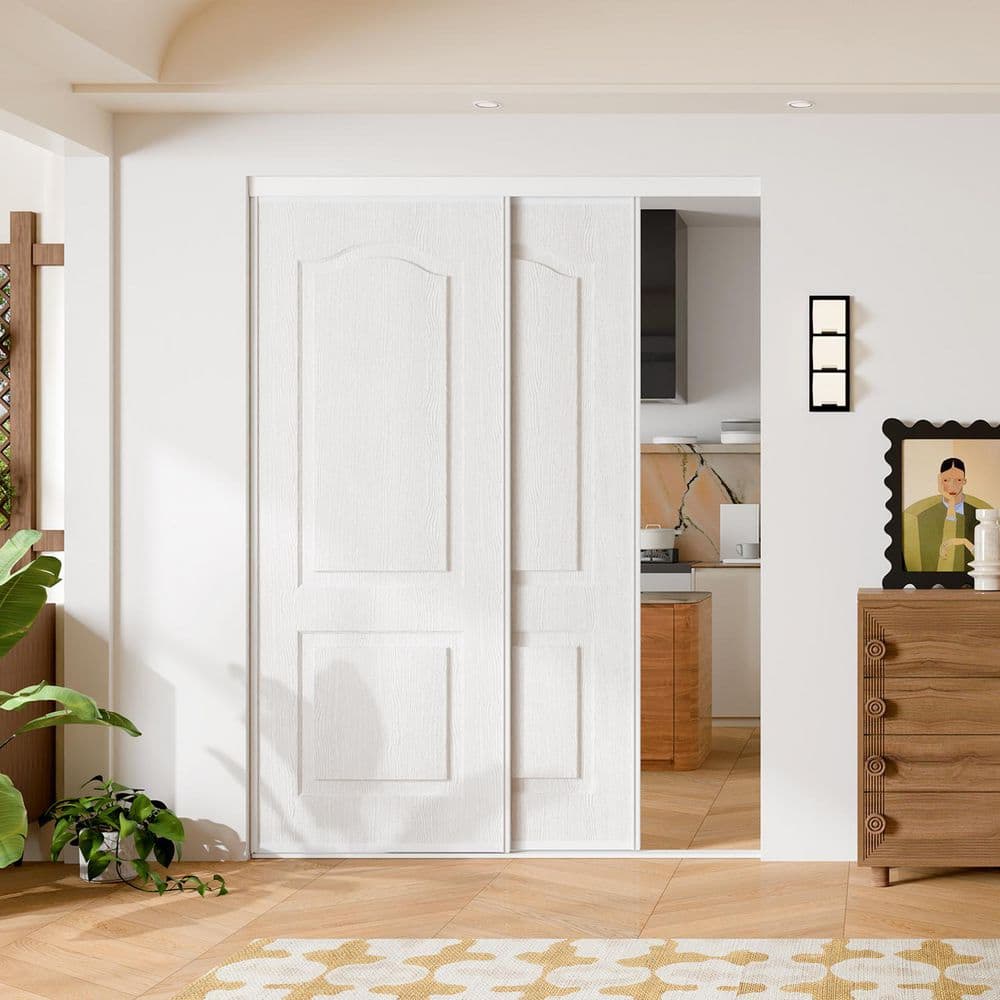 TENONER White 2-Panel Ultra-Thin Core Sliding Closet Doors with Top and Bottom Track & Complete Hardware Kit