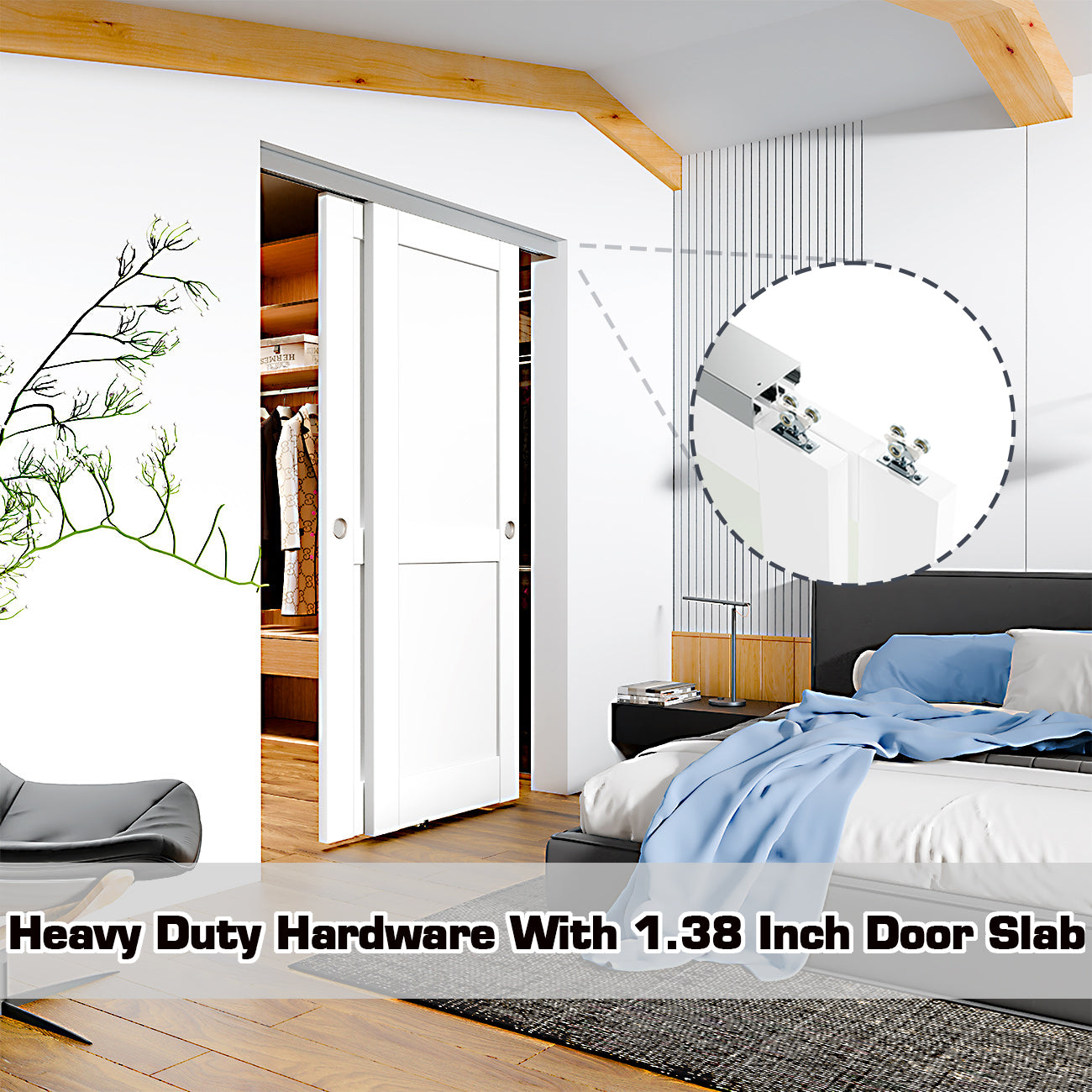 TENONER White MDF 2 Panel Bypass Door for  Bedroom, Living Room,Laundry – DIY Painted, Easy Installation with Bypass Hardware Kits