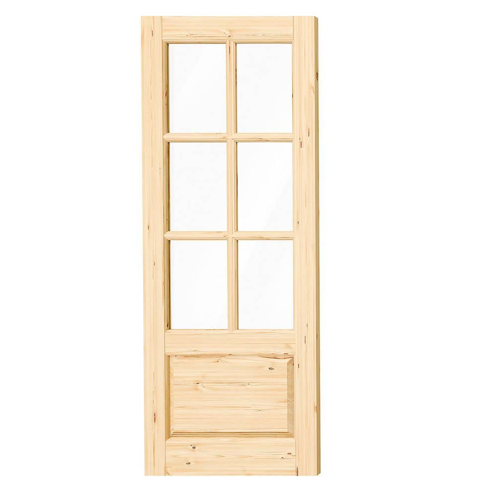 TENONER 6-Light Tempered Clear Glass Pine Wood Exterior Front Entry Doors