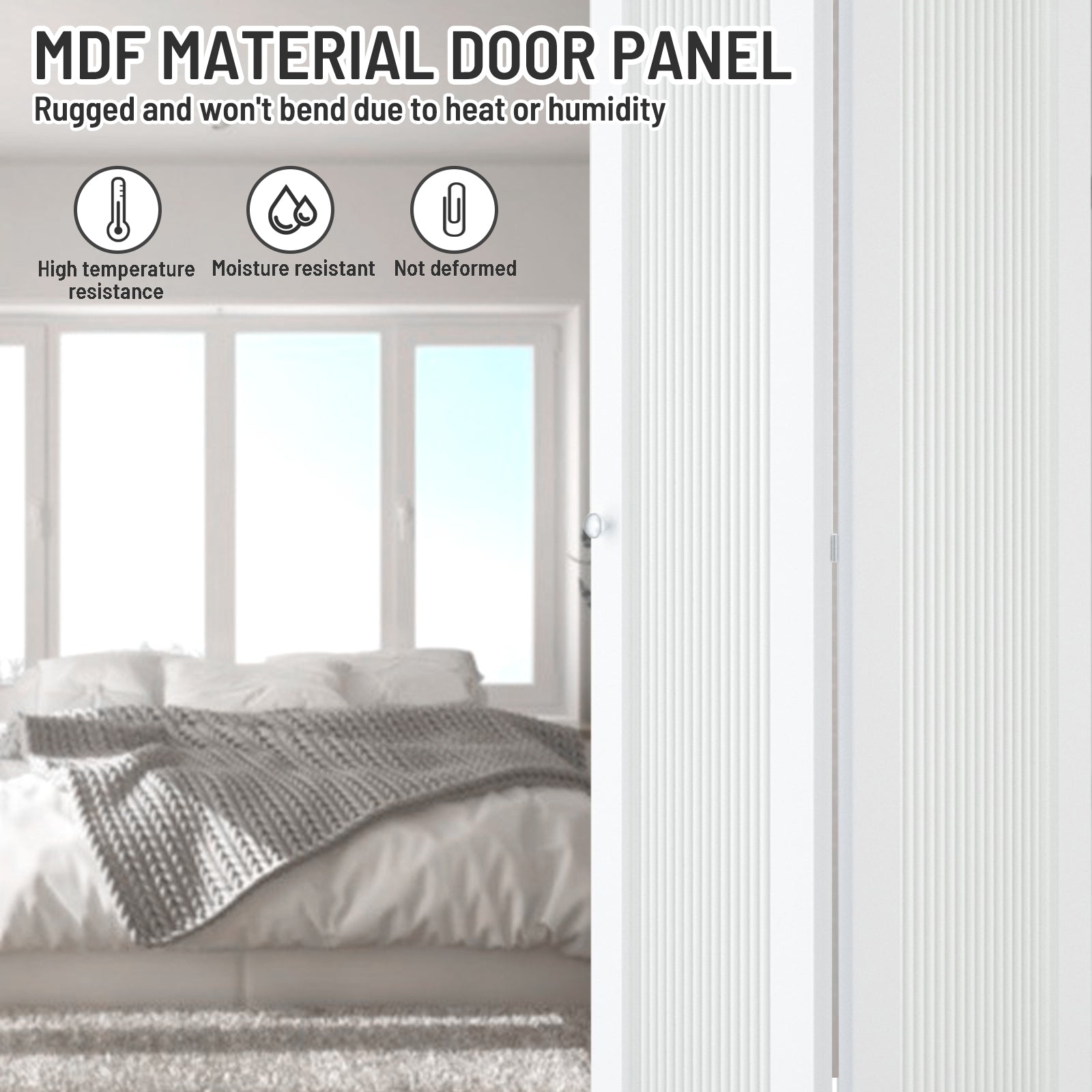 48/60/72 in x 80 in Frosted Glass Panel, Full Lite Bi-Fold Interior Door with MDF & Water-Proof PVC Covering, Hardware Included