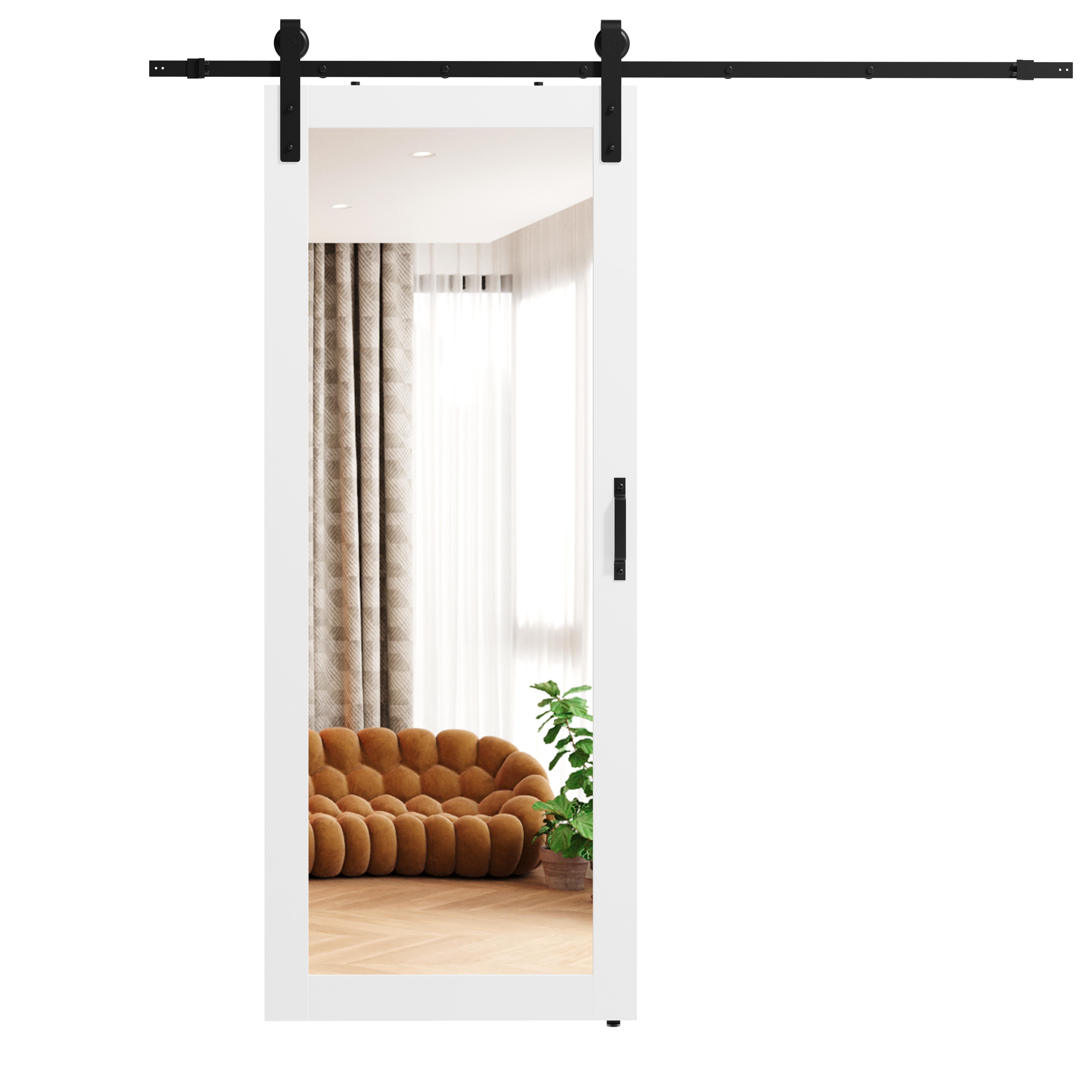 30 in x 84 in 1 Lite, Mirrored Glass, White, Finished, MDF Sliding Barn Door with Hardware Kit