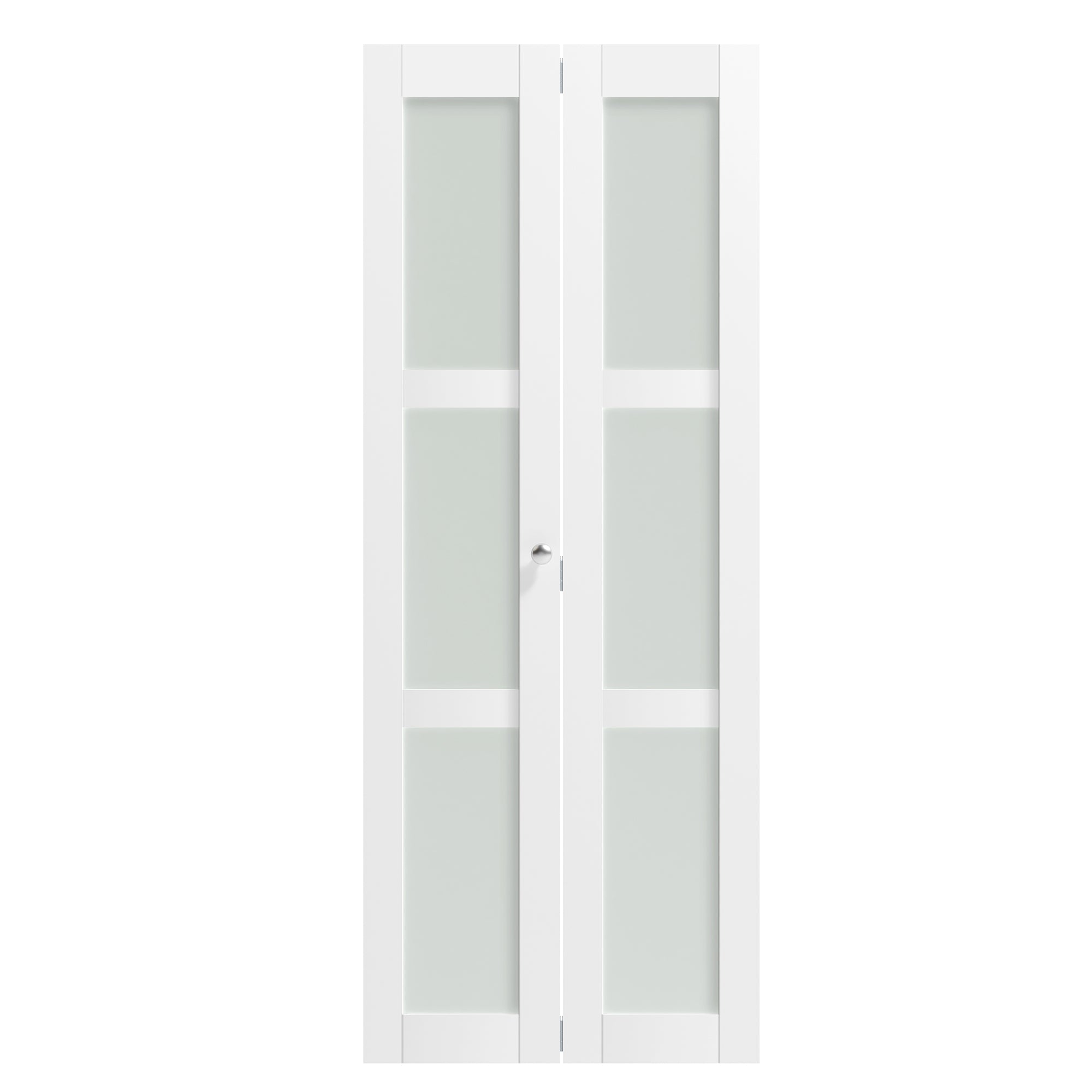 24/30/36 in x 80 in Three Frosted Glass Panel Bi-Fold Interior Door with MDF & Water-Proof PVC Covering, Hardware Included